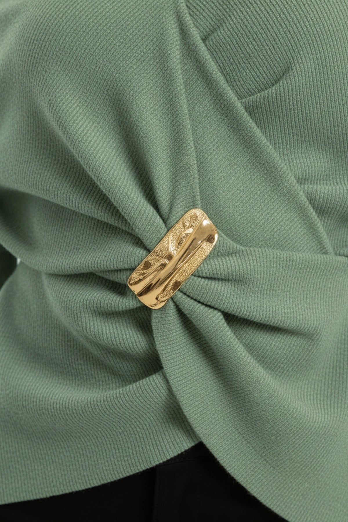 Glamour Shawl - Collar Blouse With Accessory Detail — Light Green