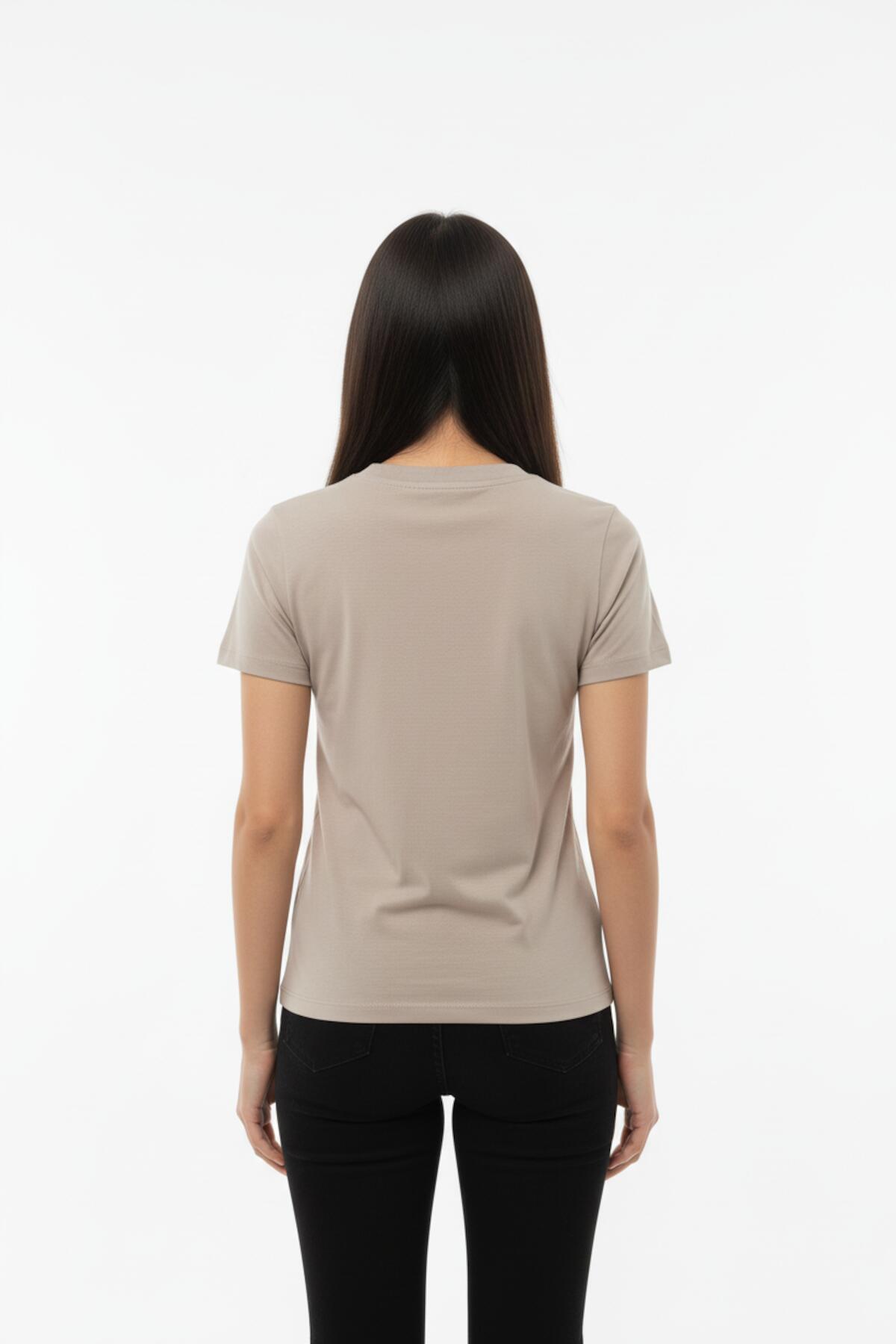 Women's Taupe Crew‑Neck Body T‑Shirt