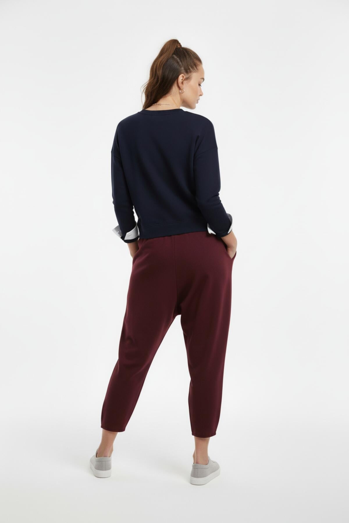 Trousers With Hem Detail — Burgundy