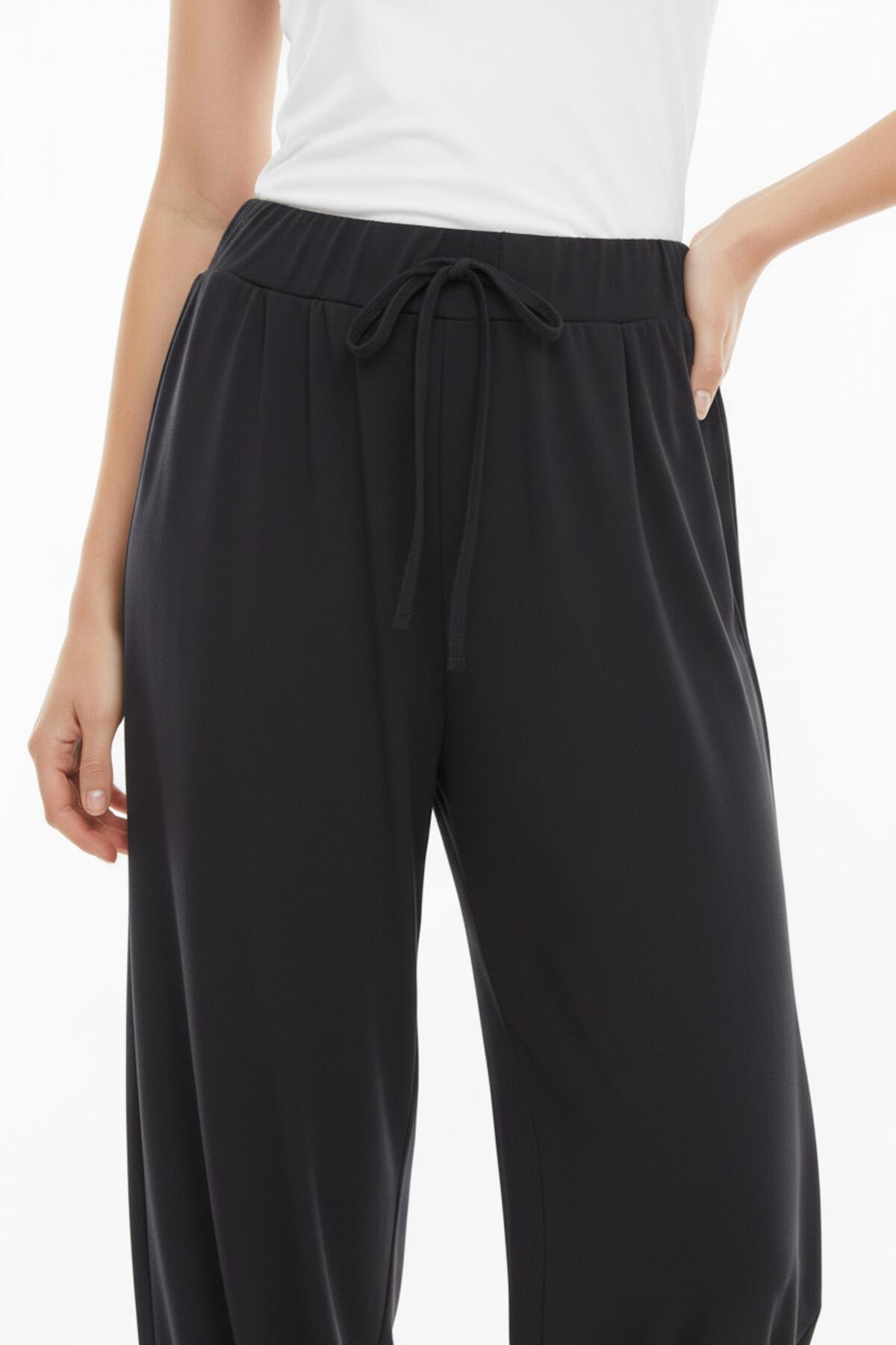 Viscose Trousers With Elasticated Hems — Black
