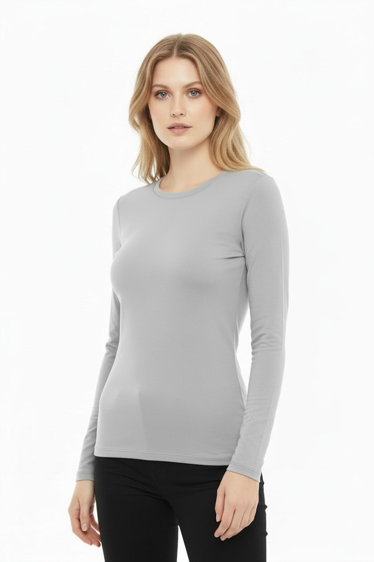 Crew‑Neck Blouse — Grey