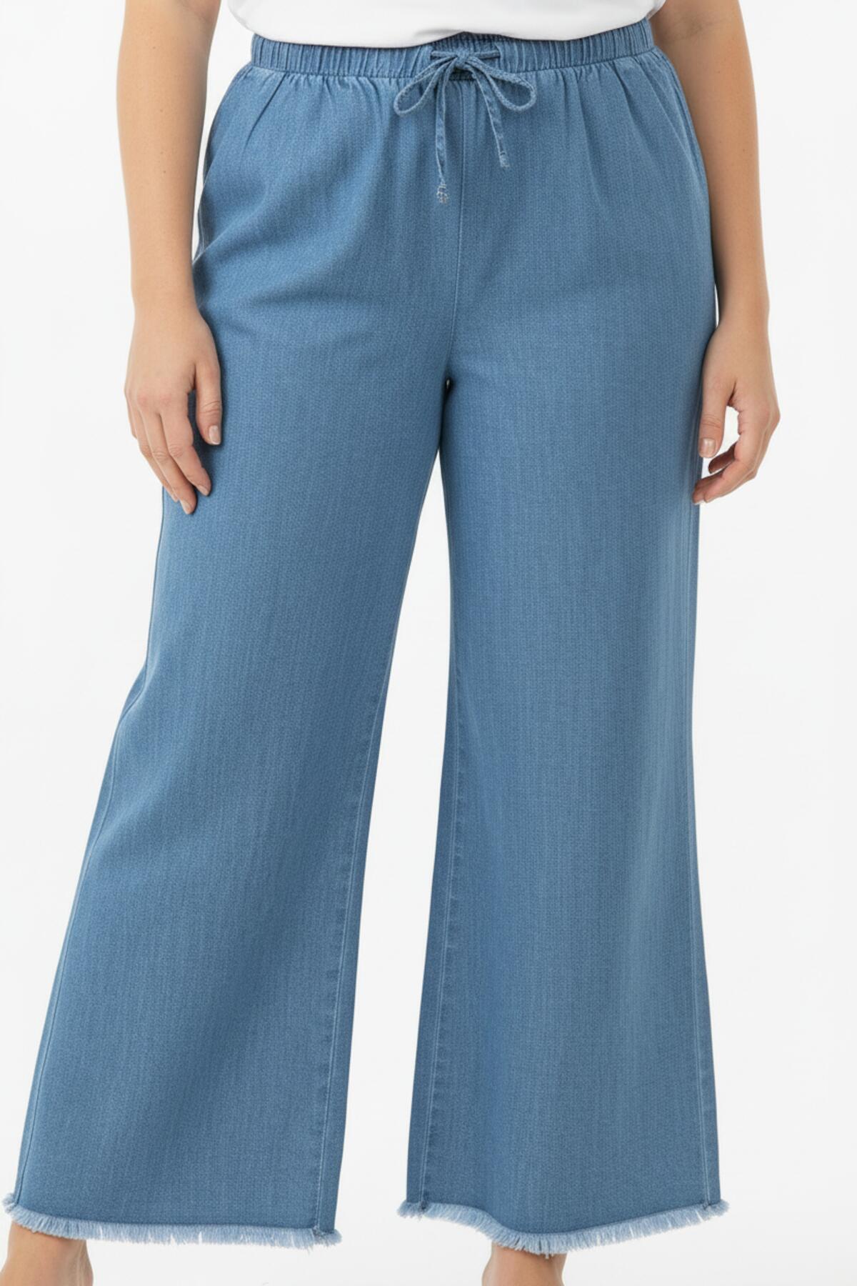 Plus - Size Wide - Leg Lightweight Denim Trousers — Blue