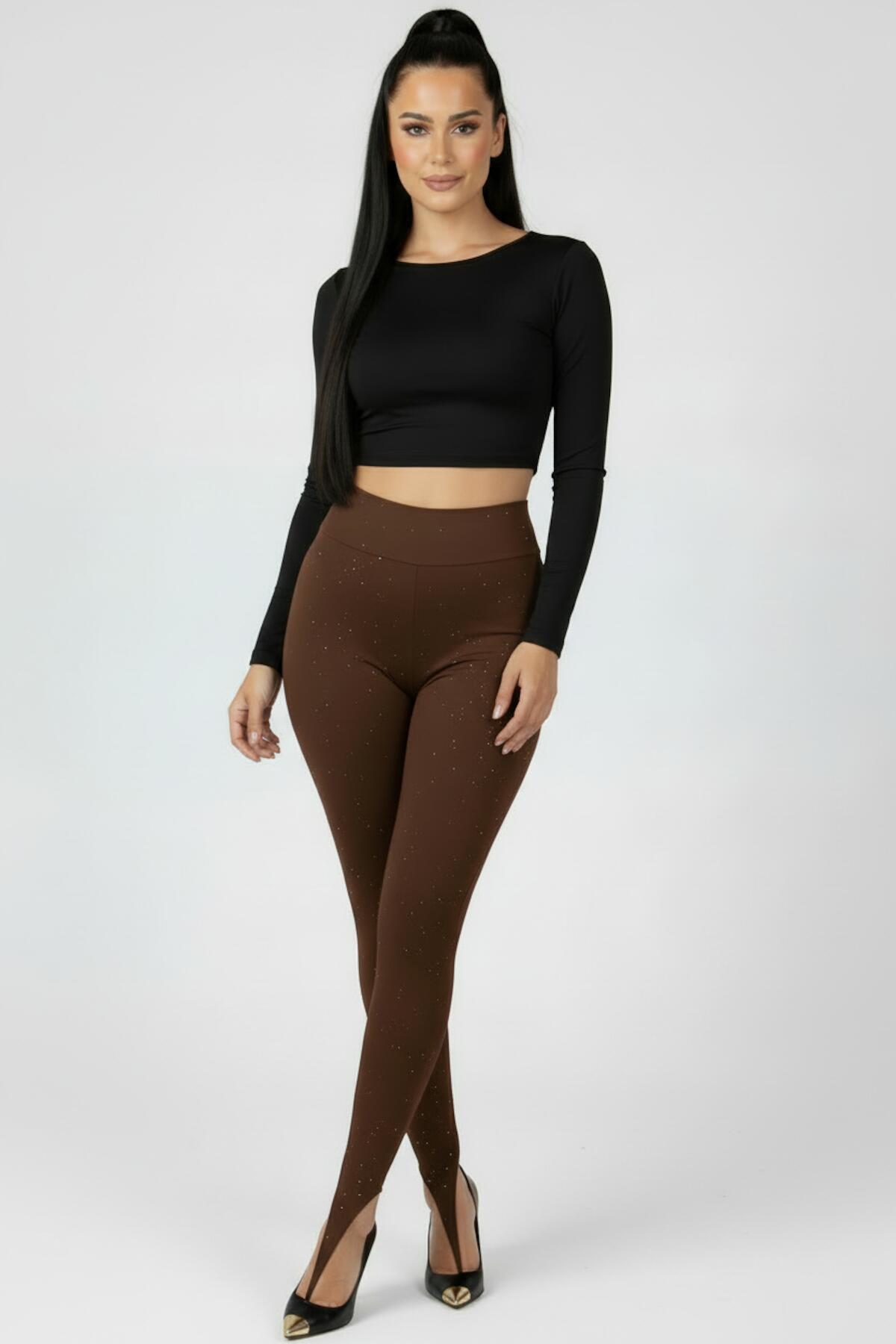 Toe - Loop Embellished Leggings — Brown