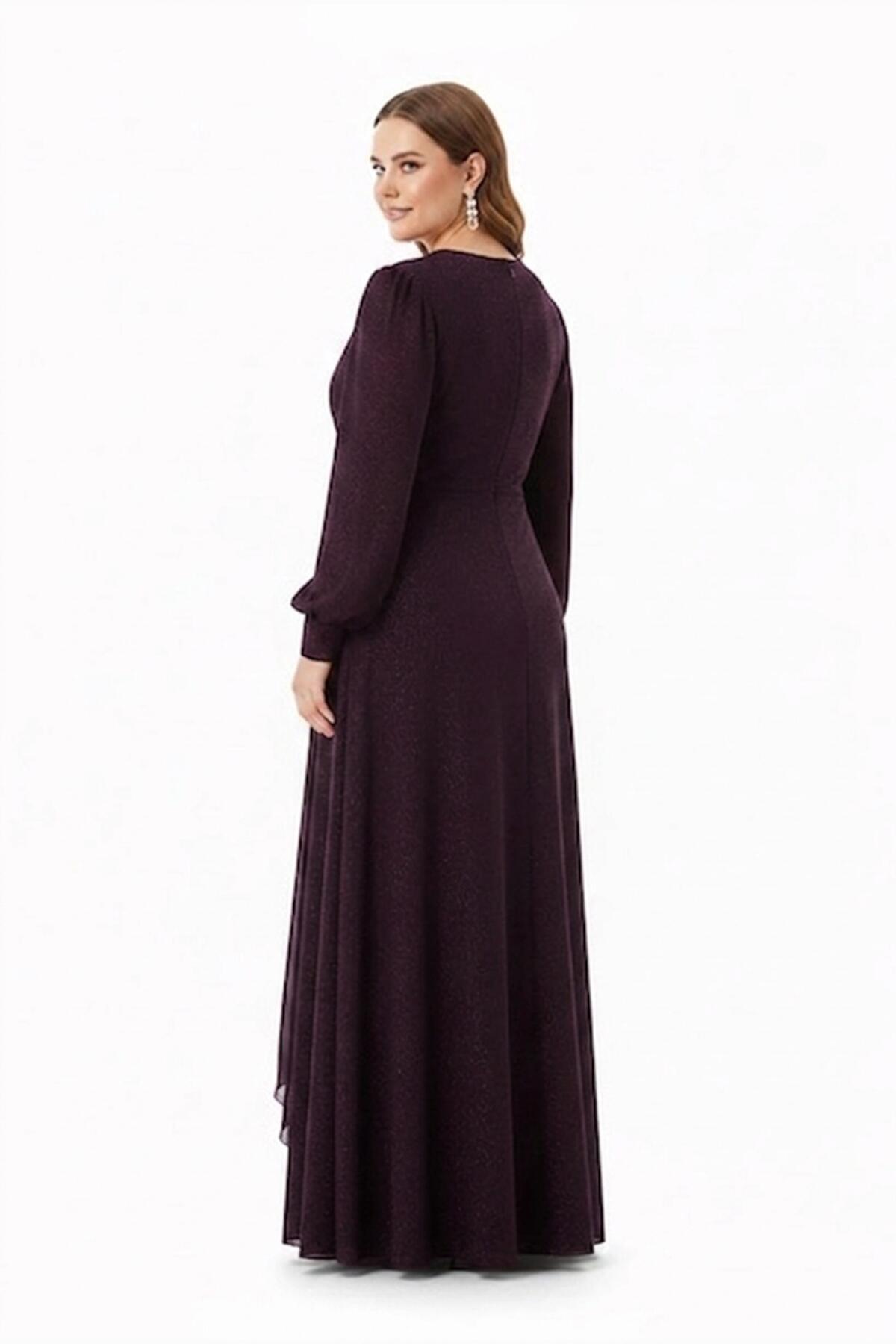 Plus - Size Chiffon Dress With Waist Accessory — Purple