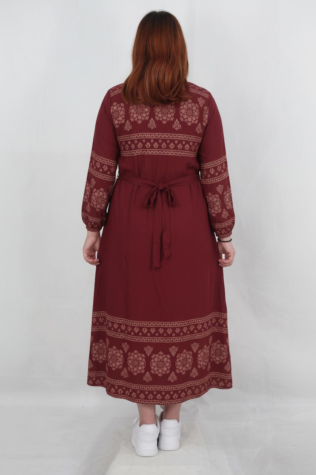 Plus - Size Woven Dress — Burgundy Pattern