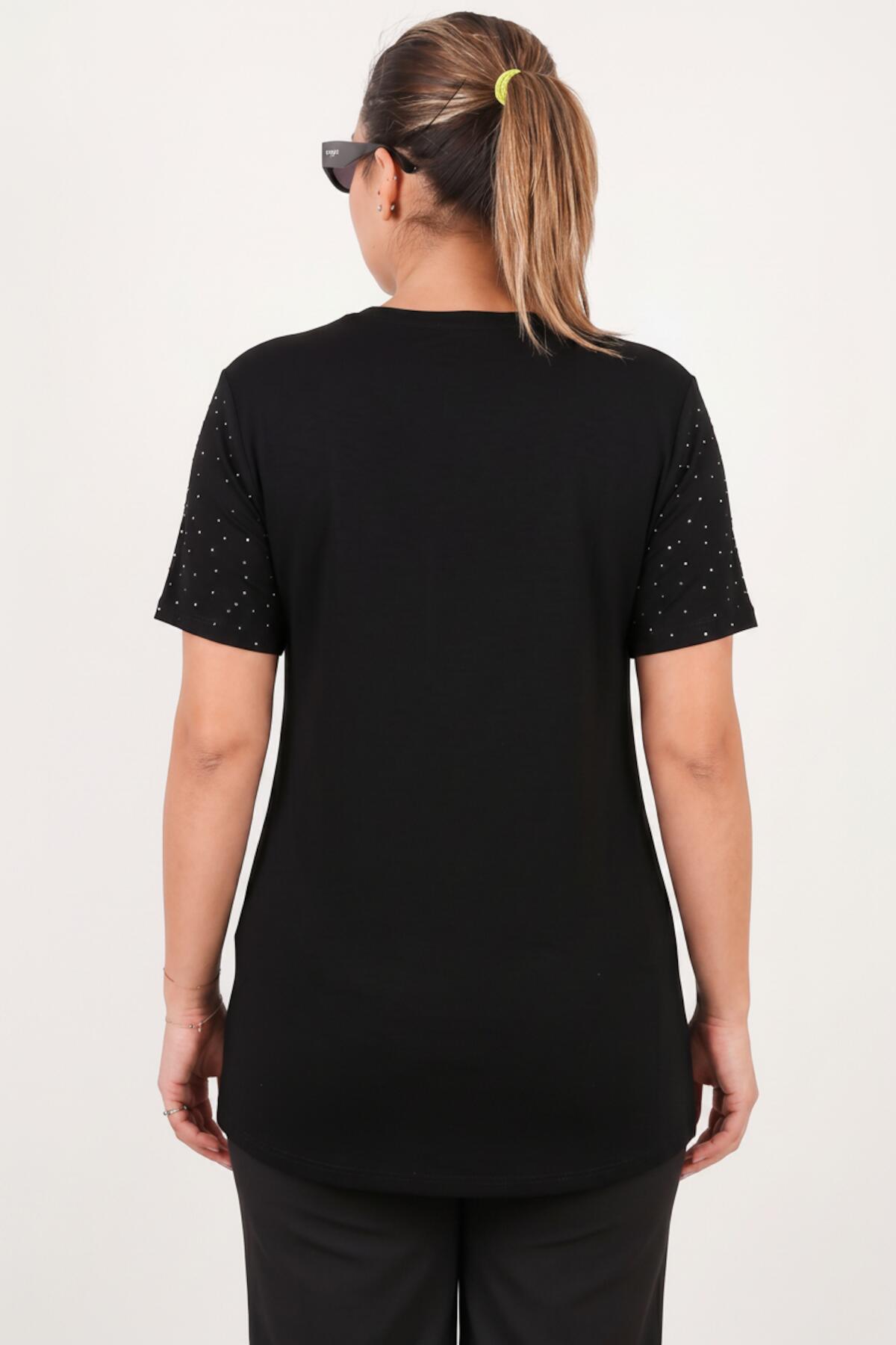 Plus‑Size Boat‑Neck Blouse With Silver Stones, Black