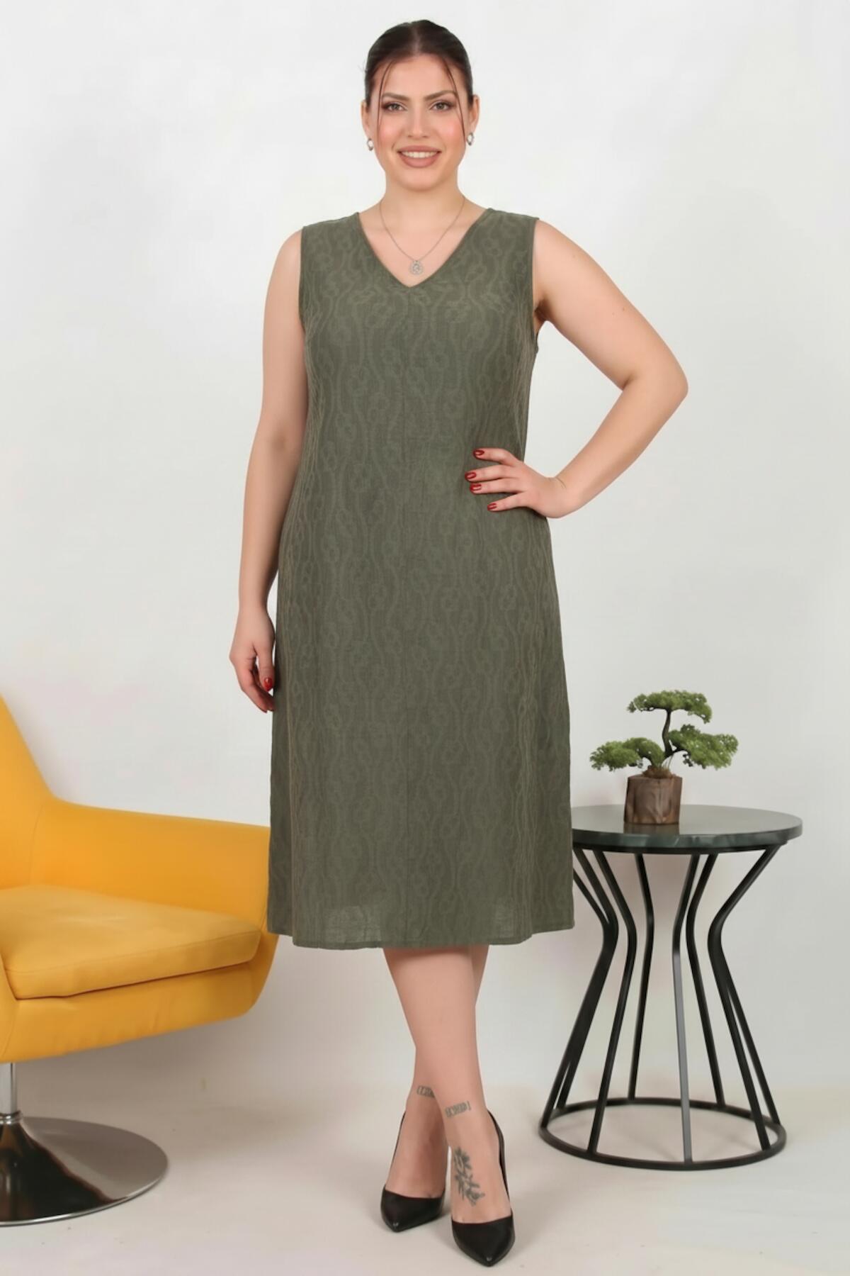 Plus - Size Viscose Dress With Cross - Back Detail — Khaki