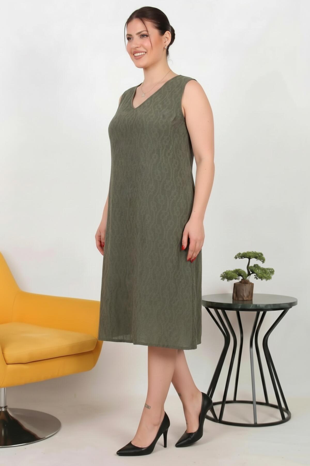 Plus - Size Viscose Dress With Cross - Back Detail — Khaki