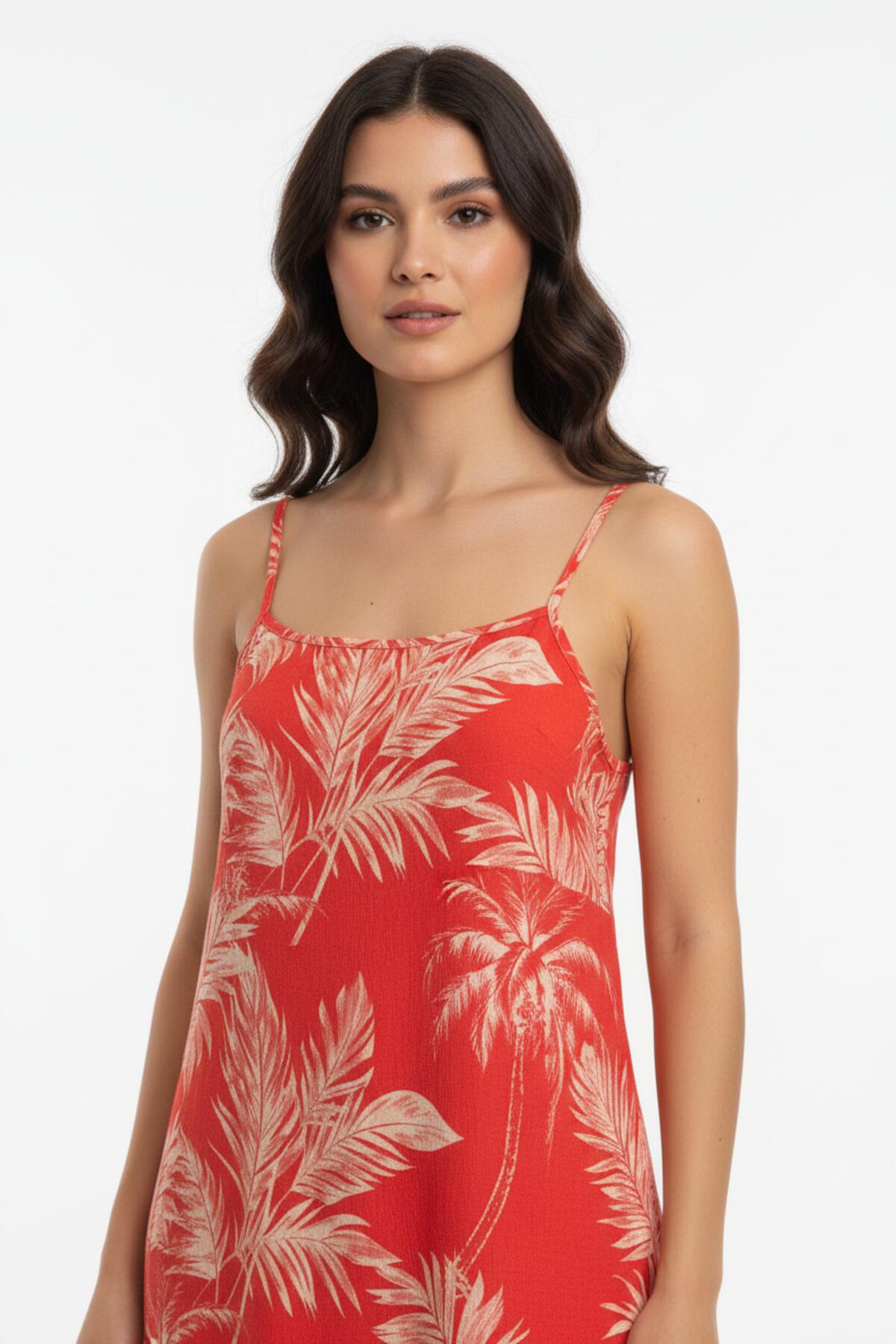 Patterned Spaghetti - Strap Dress