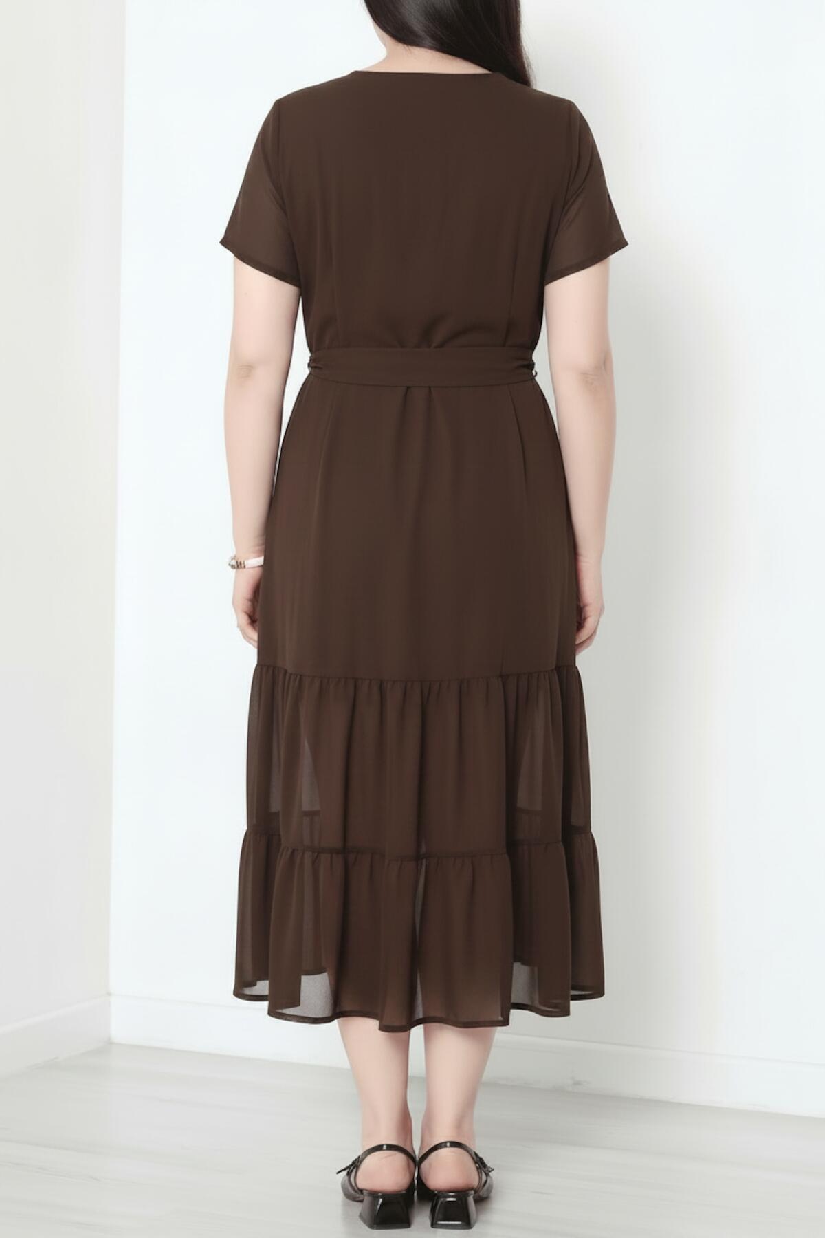 Plus - Size V - Neck Maxi Dress With Layered Tulle Hem, Brown