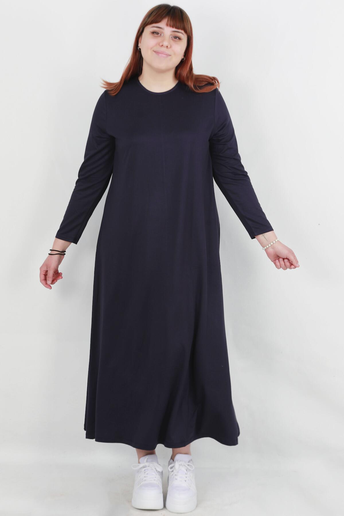 Plus - Size Relaxed Long - Sleeve Dress — Navy
