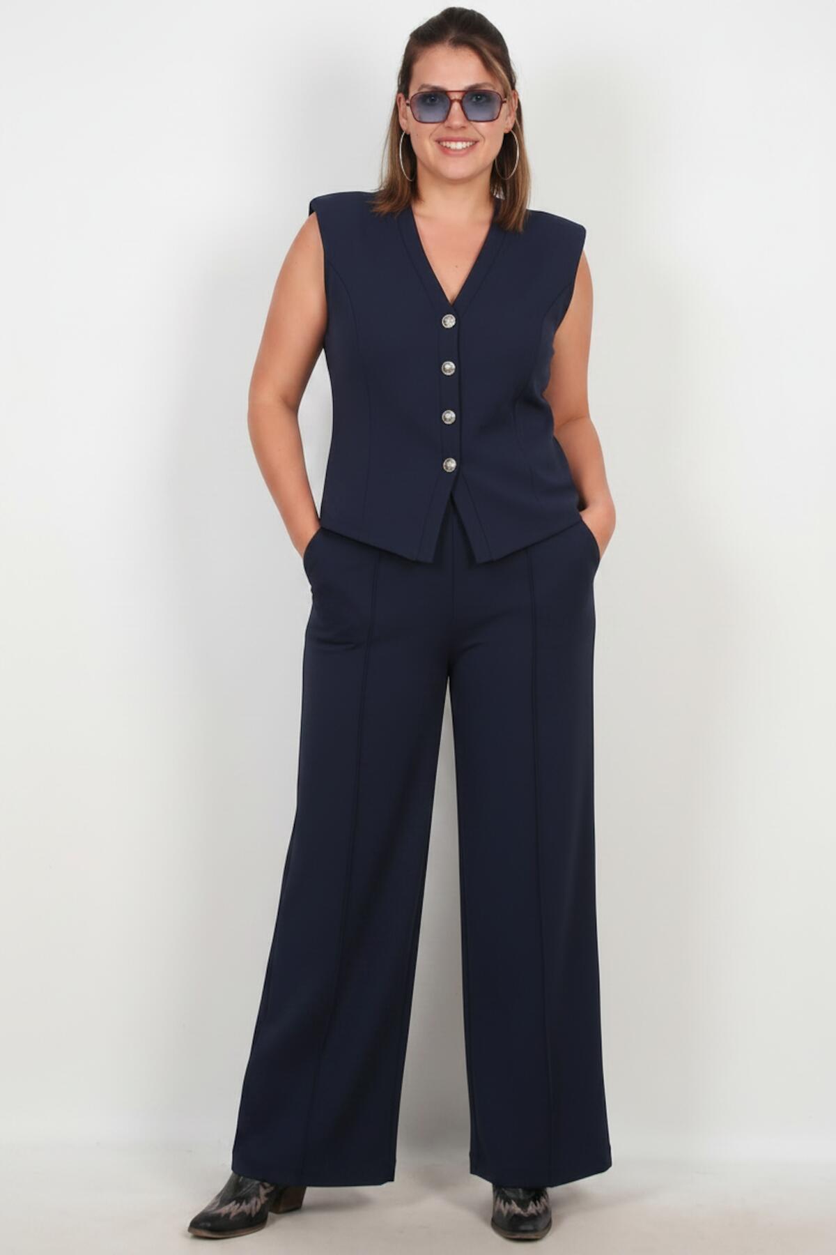Plus - Size Navy Vest Set