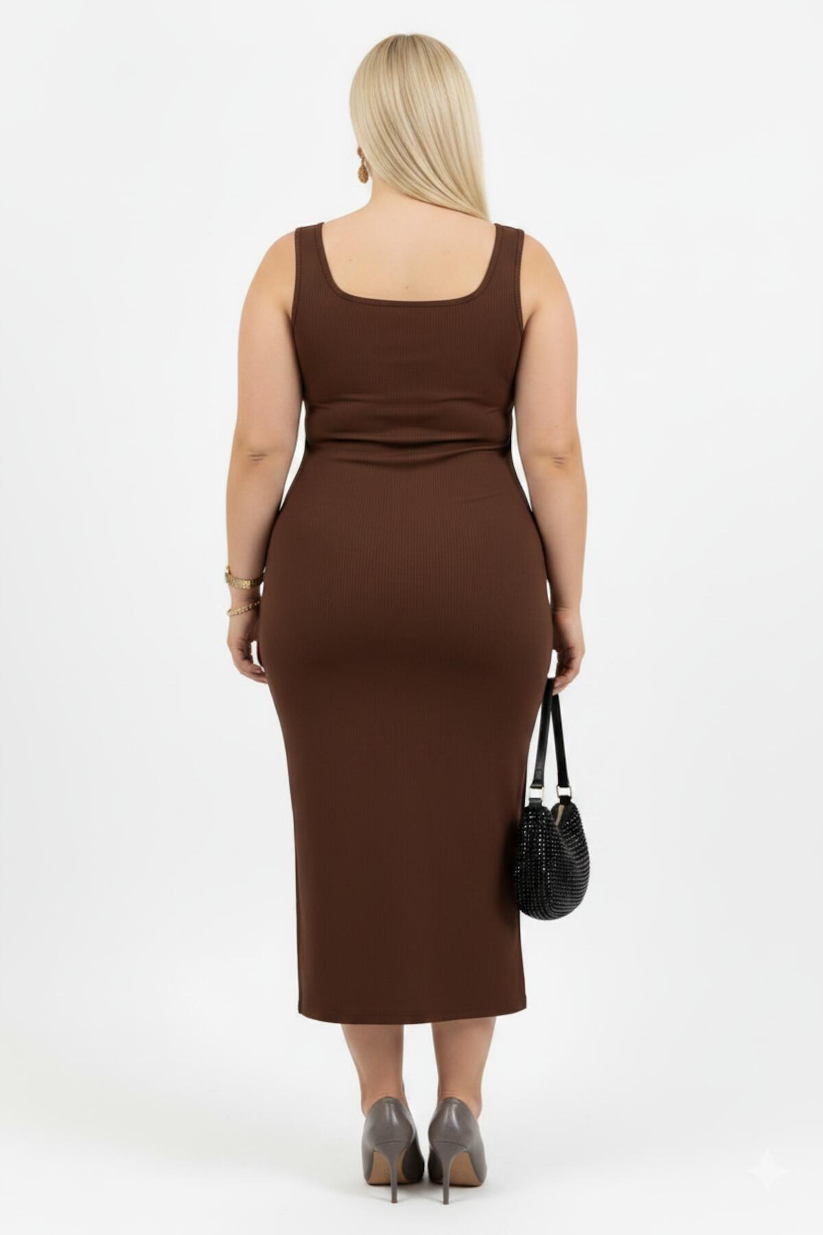 Plus - Size Sleeveless Square - Neck Dress - Brown