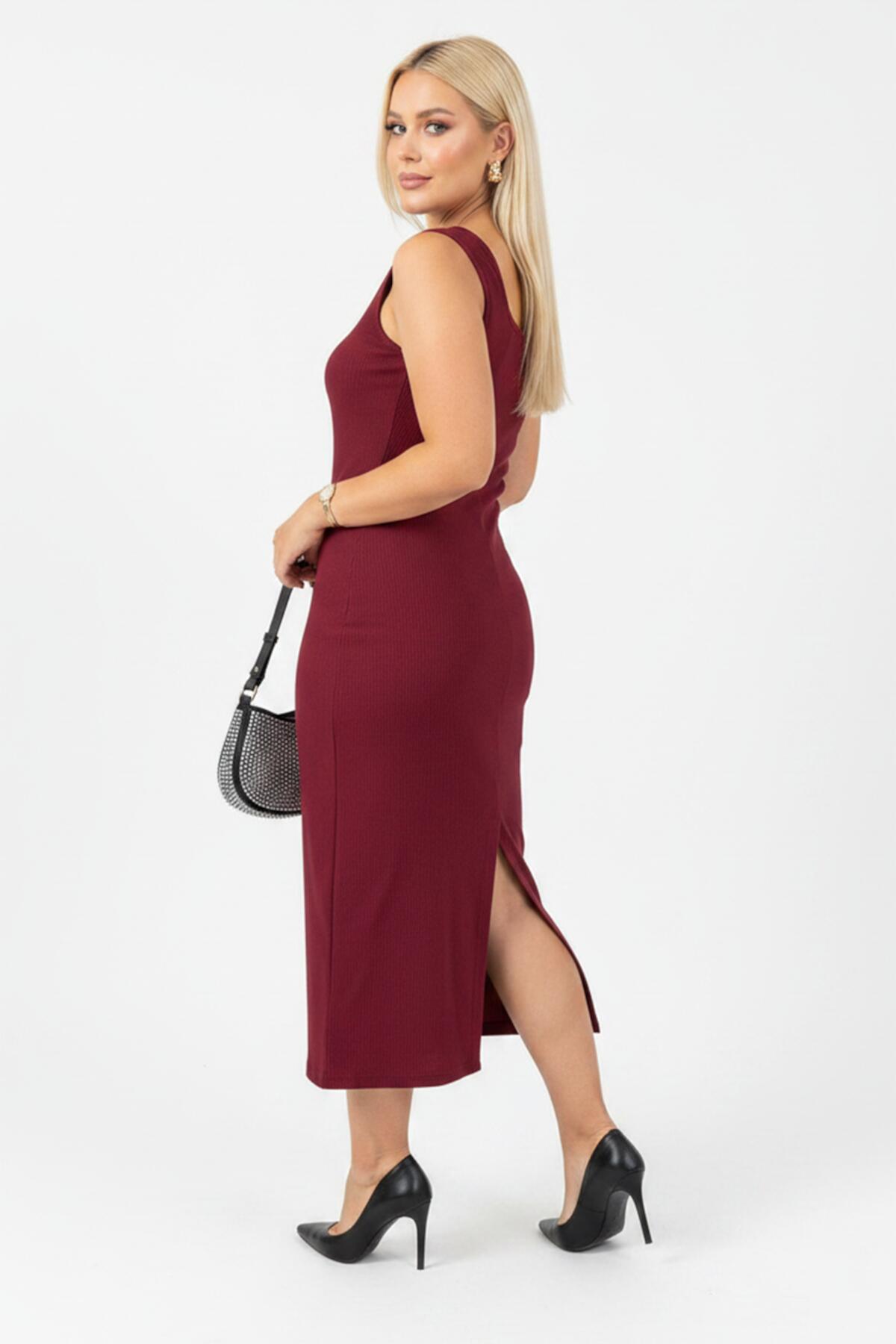 Plus - Size Sleeveless Square - Neck Dress - Burgundy