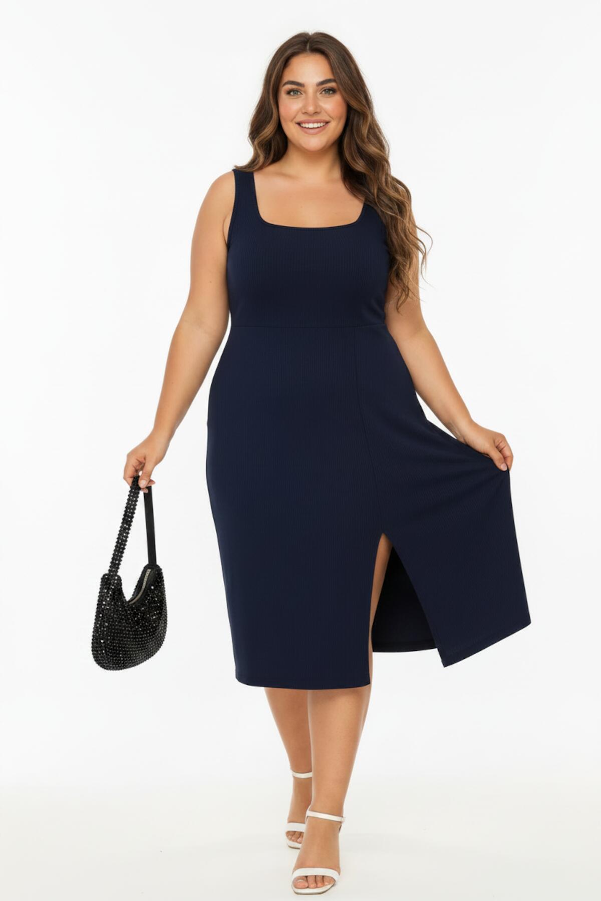 Plus - Size Square‑Neck Sleeveless Dress — Navy