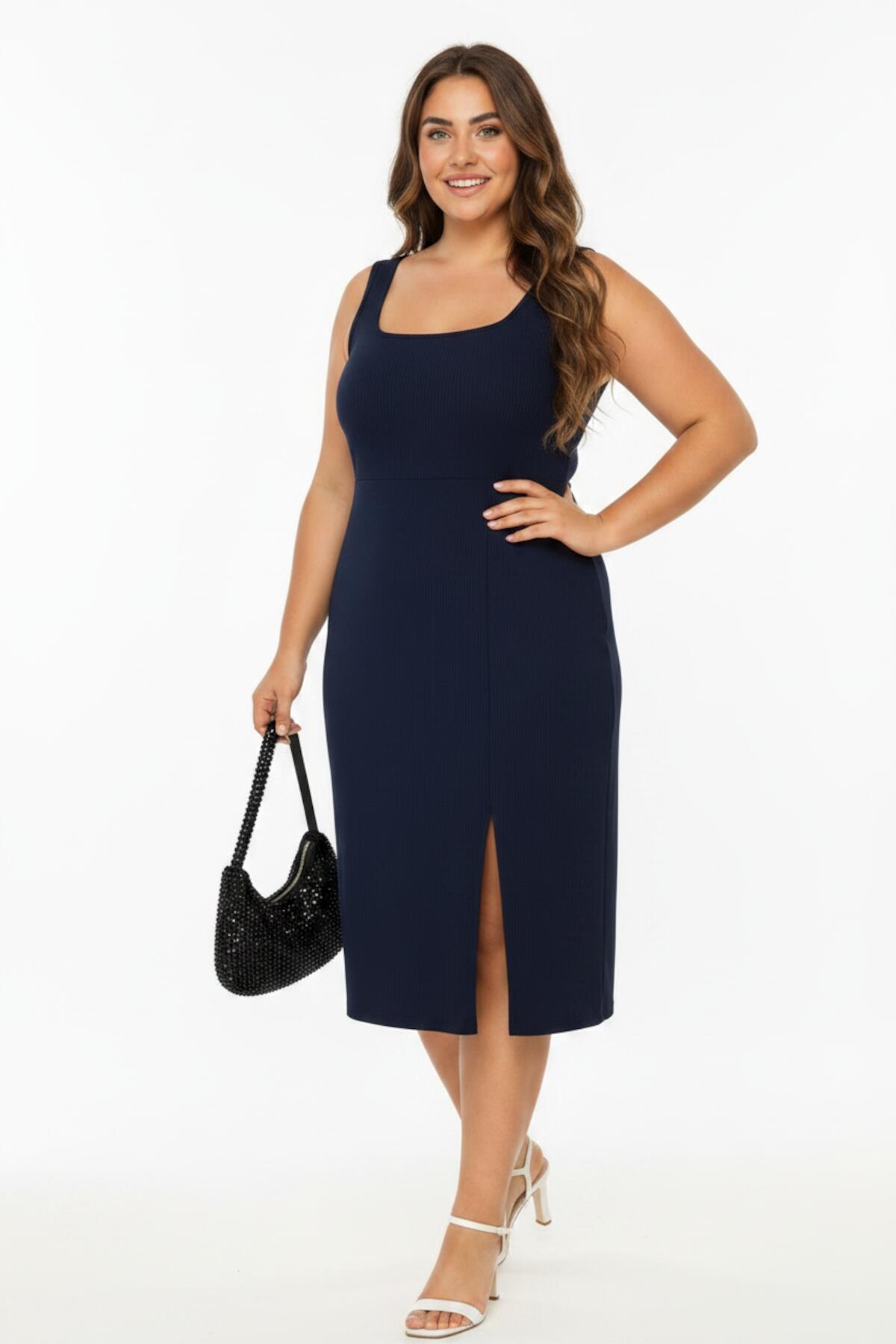 Plus - Size Square‑Neck Sleeveless Dress — Navy