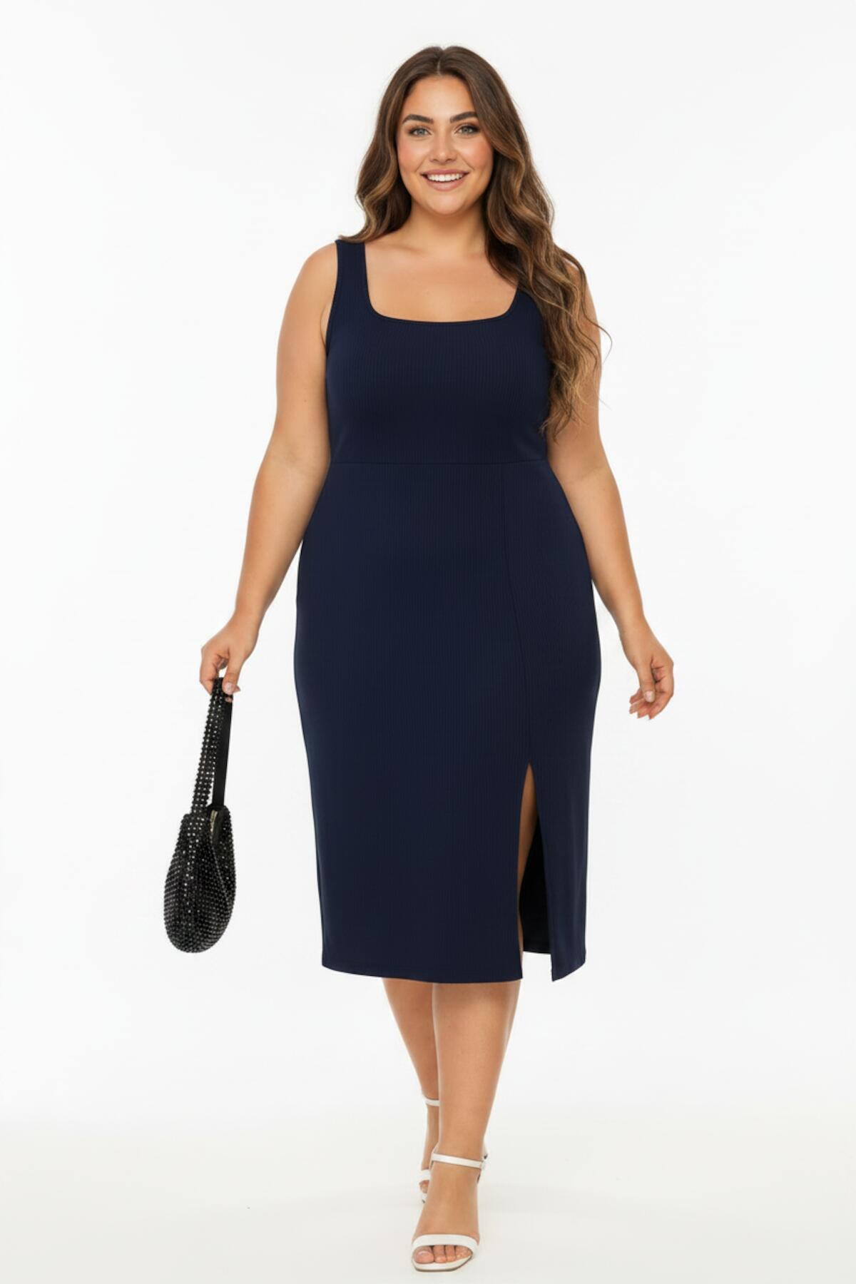 Plus - Size Square‑Neck Sleeveless Dress — Navy