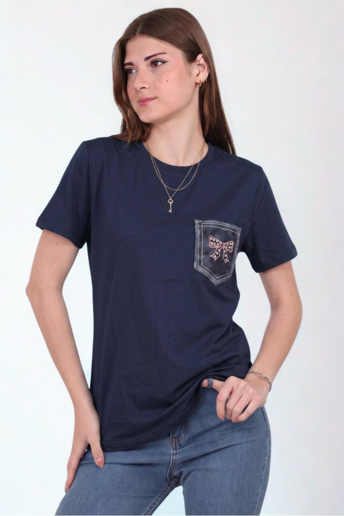Navy Embroidered Pocket T - Shirt
