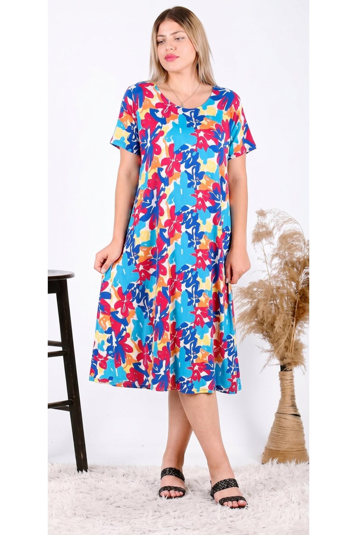 Plus - Size Short - Sleeve Dress — Blue