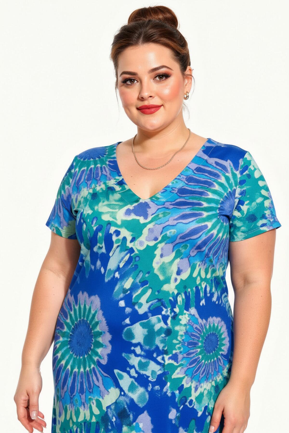 Plus - Size V - Neck Patterned Dress