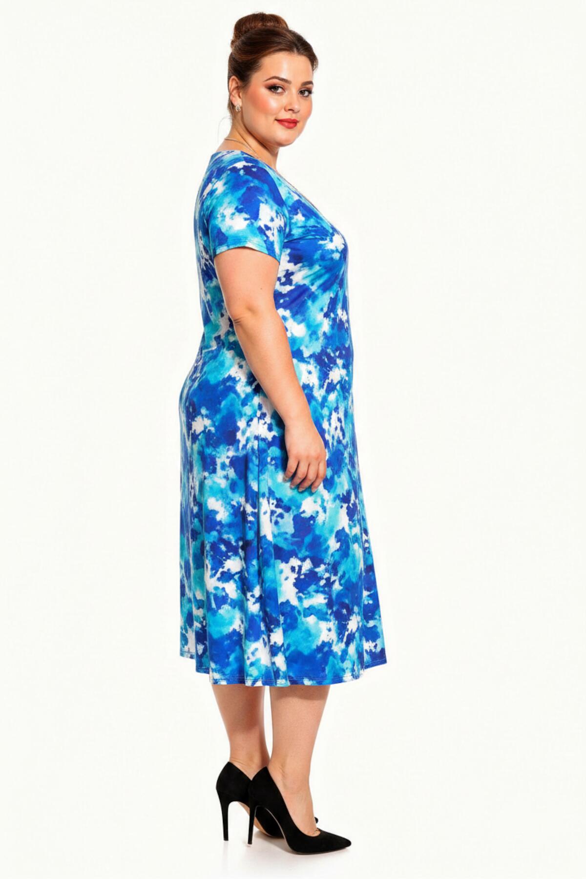 Plus - Size V - Neck Patterned Dress