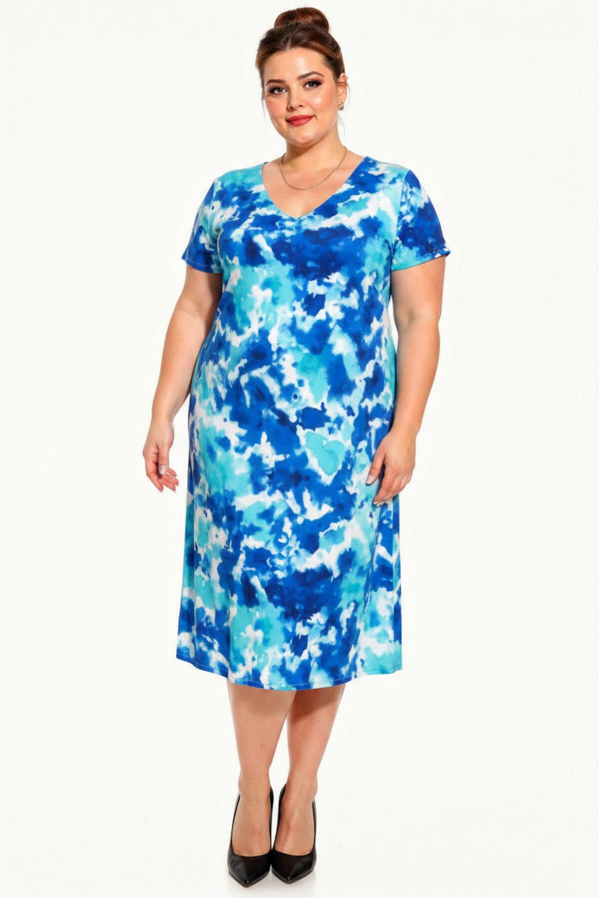 Plus - Size V - Neck Patterned Dress