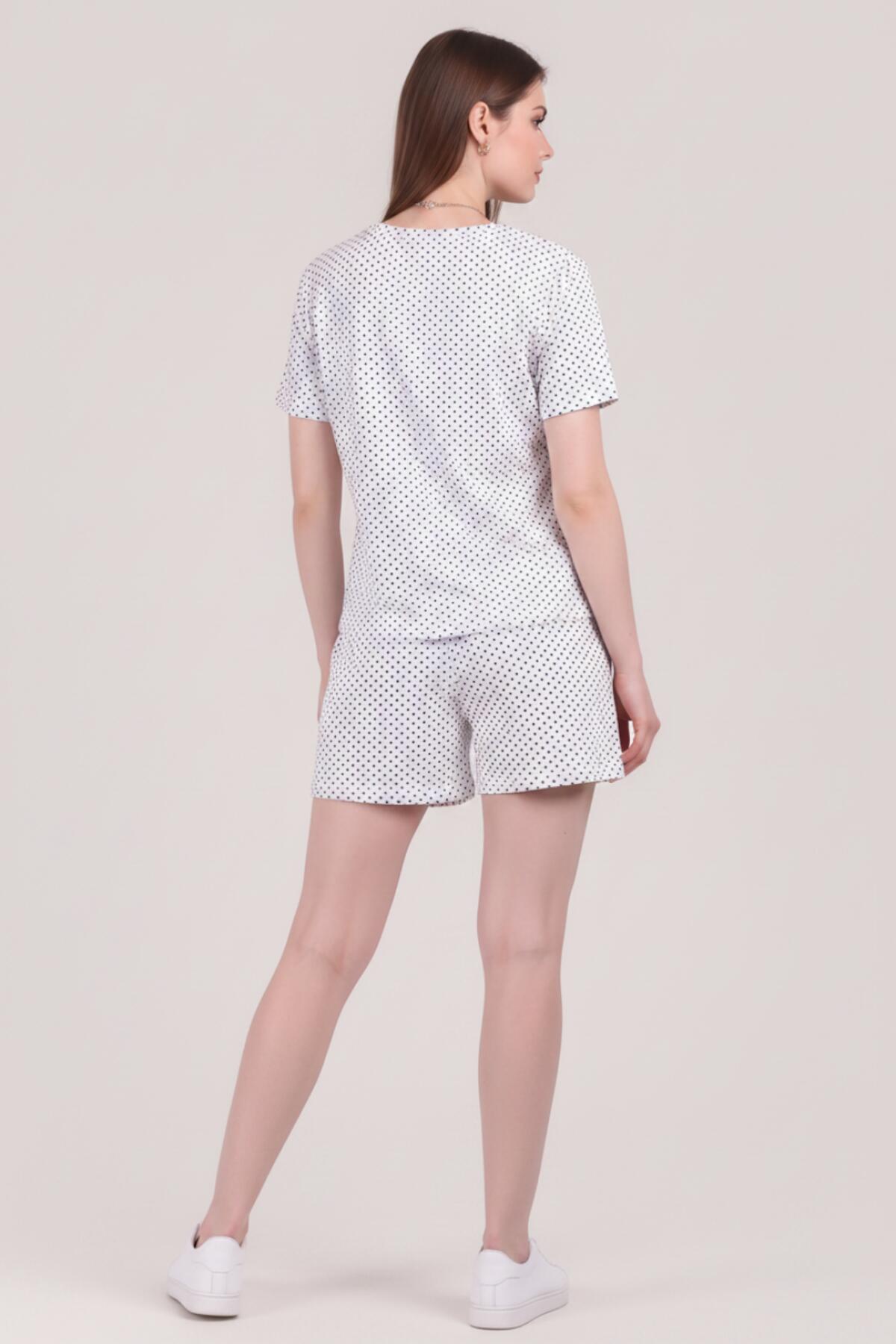 Polka - Dot Short - Sleeve Pajama Set — Grey