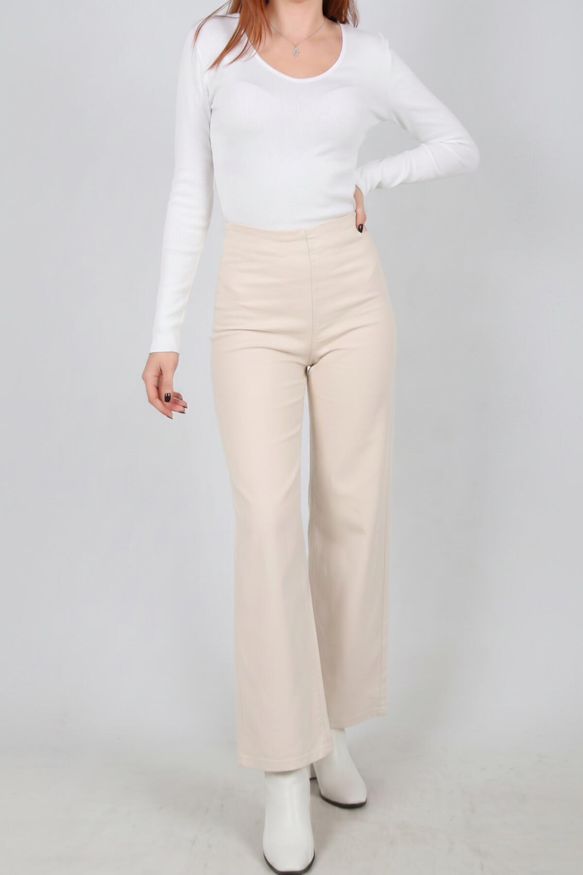 Elastic - Waist Wide - Leg Denim Trousers
