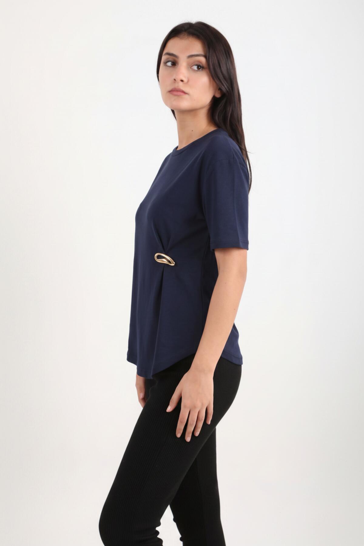 Blouse With Accessory Detail — Navy