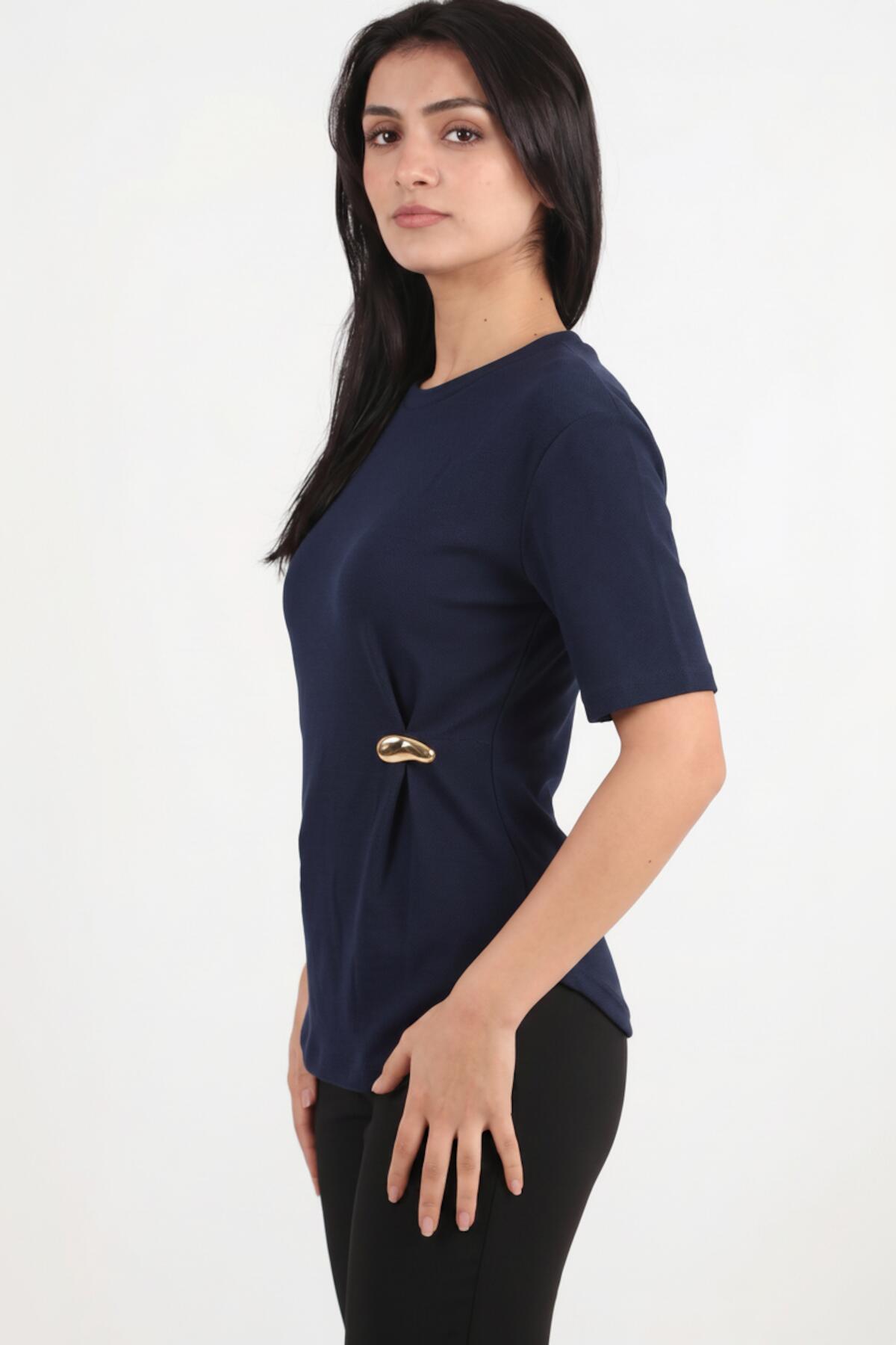 Blouse With Accessory Detail — Navy