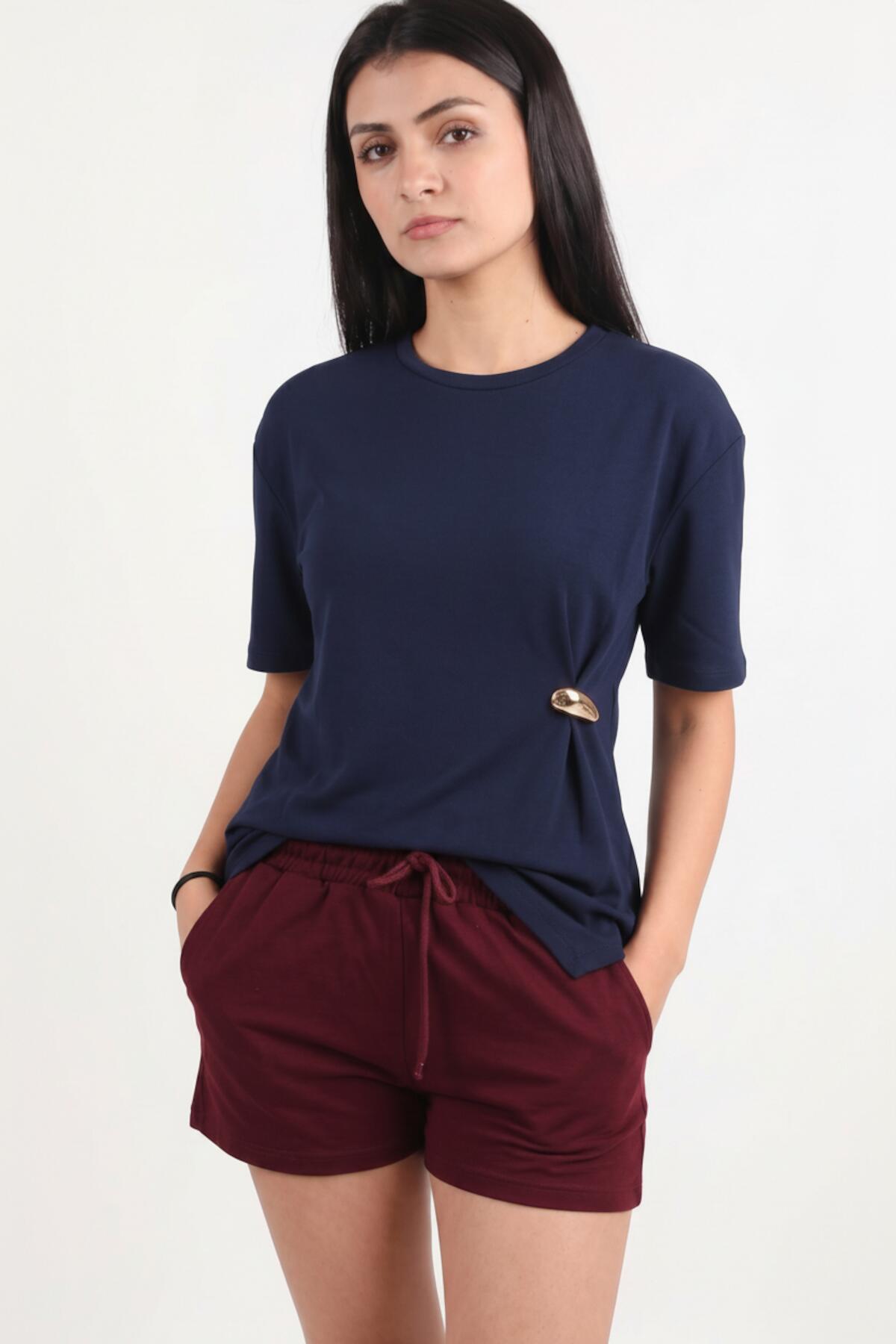 Blouse With Accessory Detail — Navy
