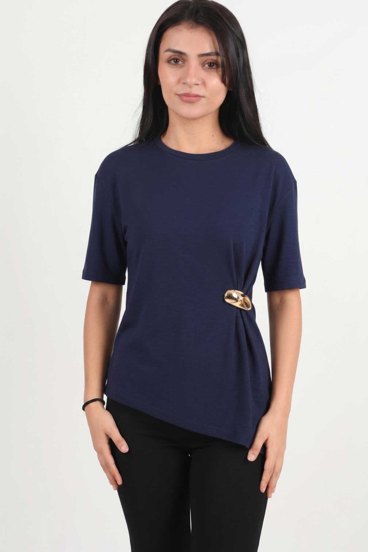 Blouse With Accessory Detail — Navy