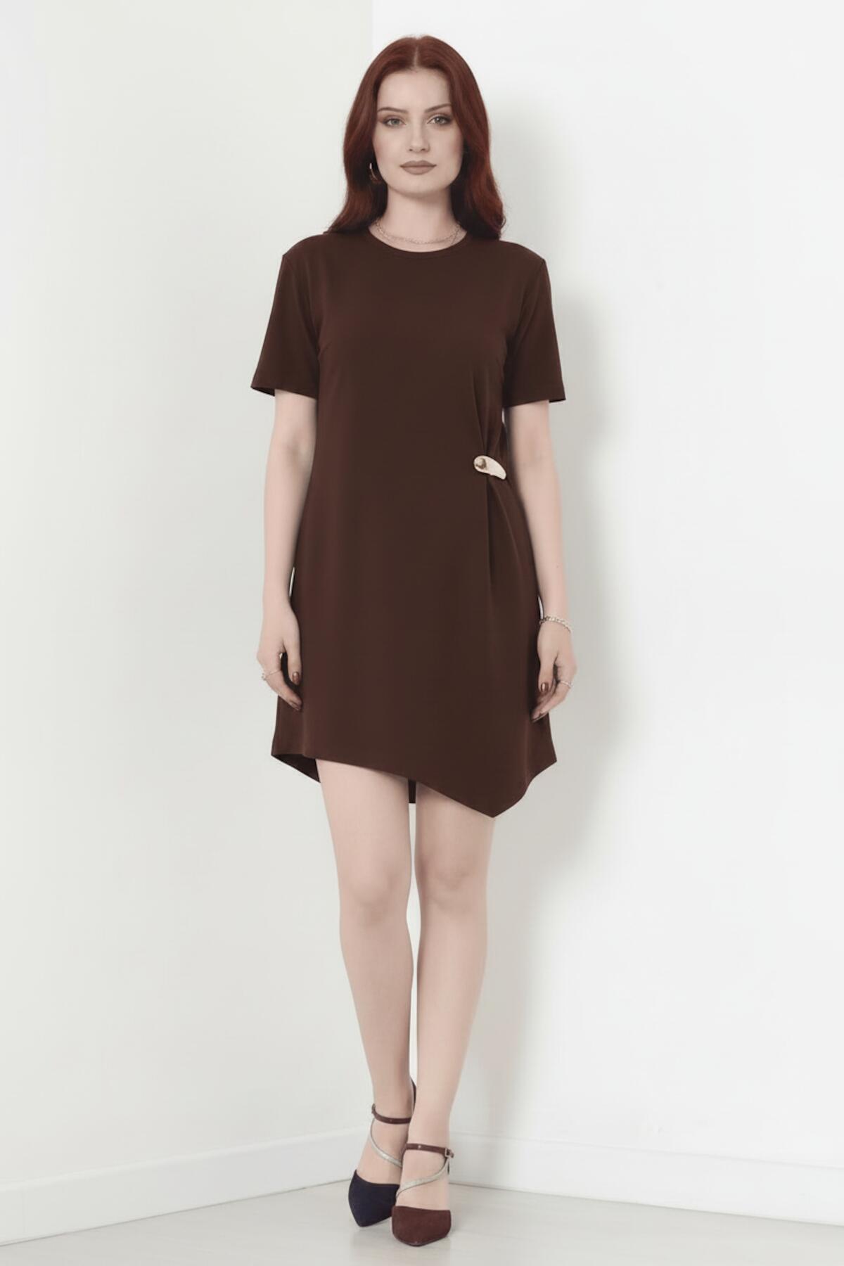 Accessory - Detail Short - Sleeve Dress — Brown