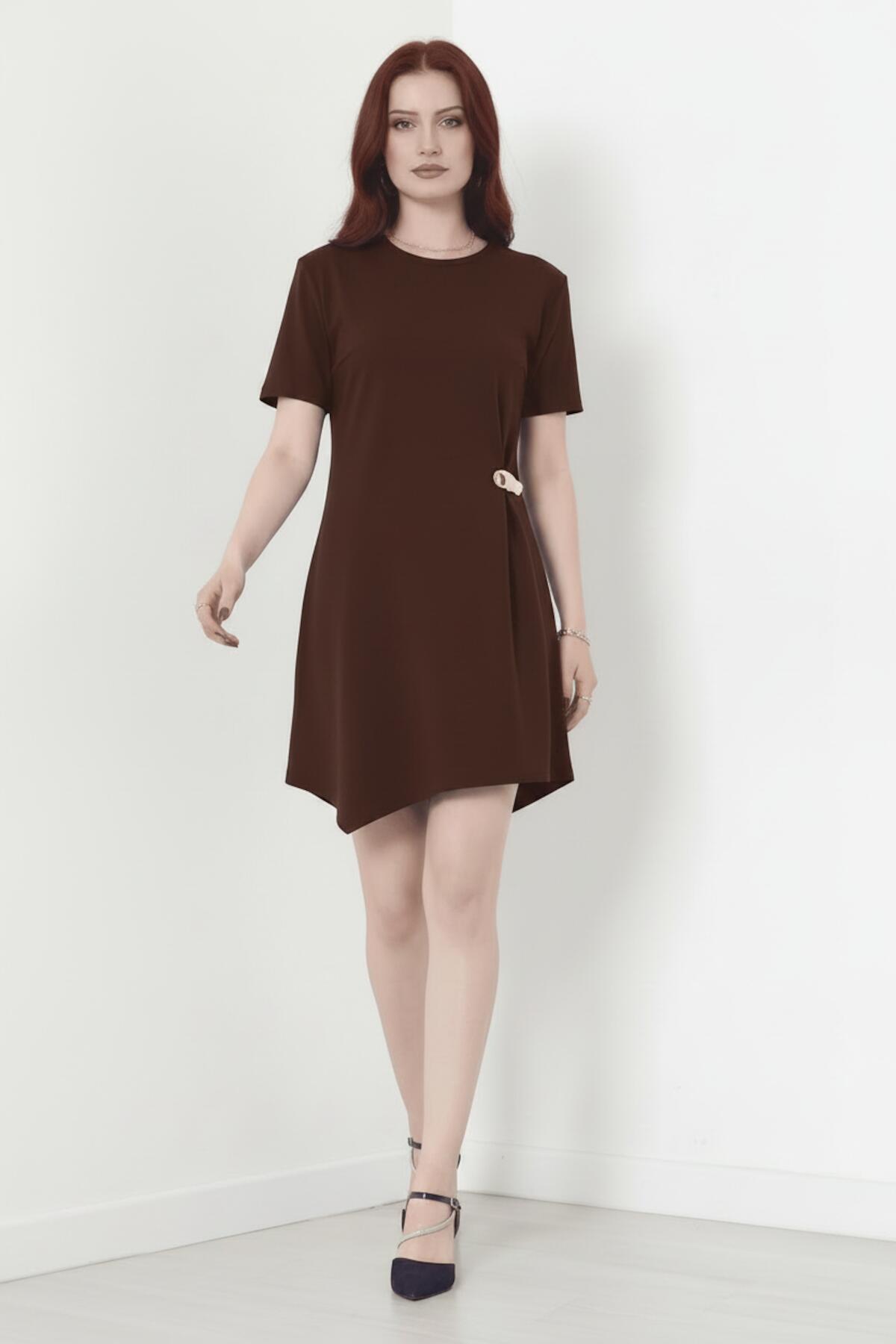 Accessory - Detail Short - Sleeve Dress — Brown