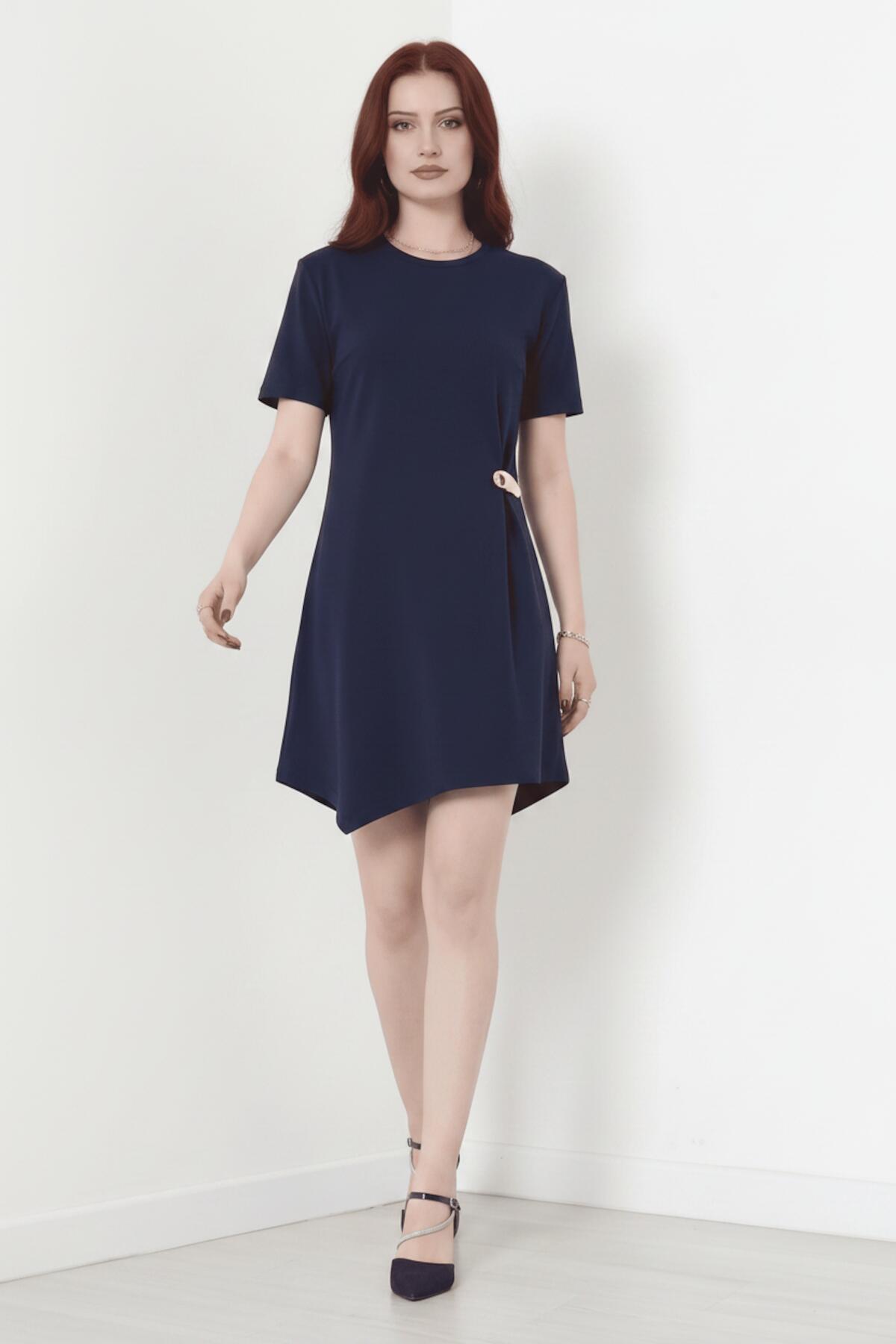 Accessory - Detail Short - Sleeve Dress — Navy