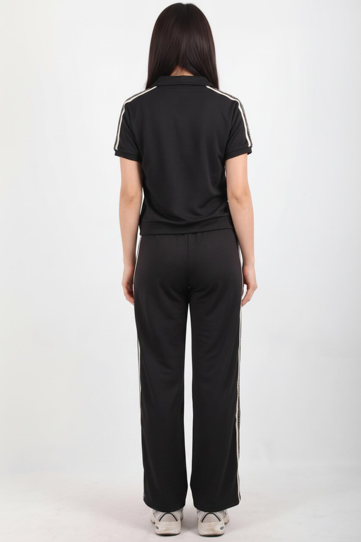 Half - Zip Set With Stripe Detail — Black