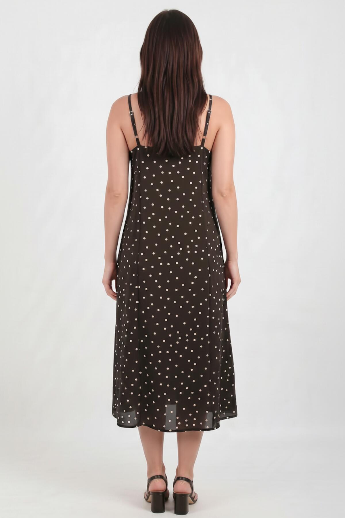 Polka‑Dot Tie‑Strap Dress — Brown