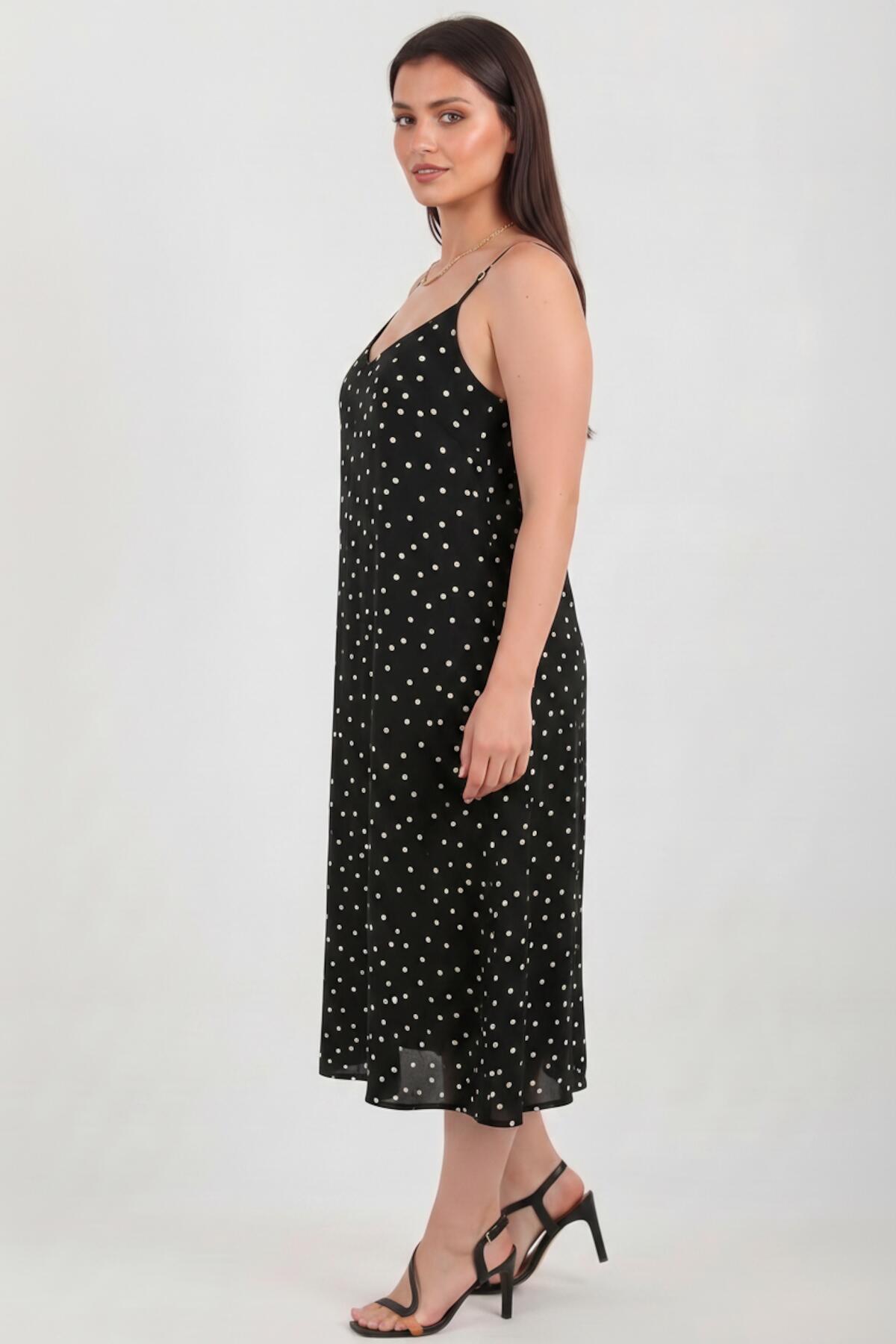 Polka‑Dot Tie‑Strap Dress — Black