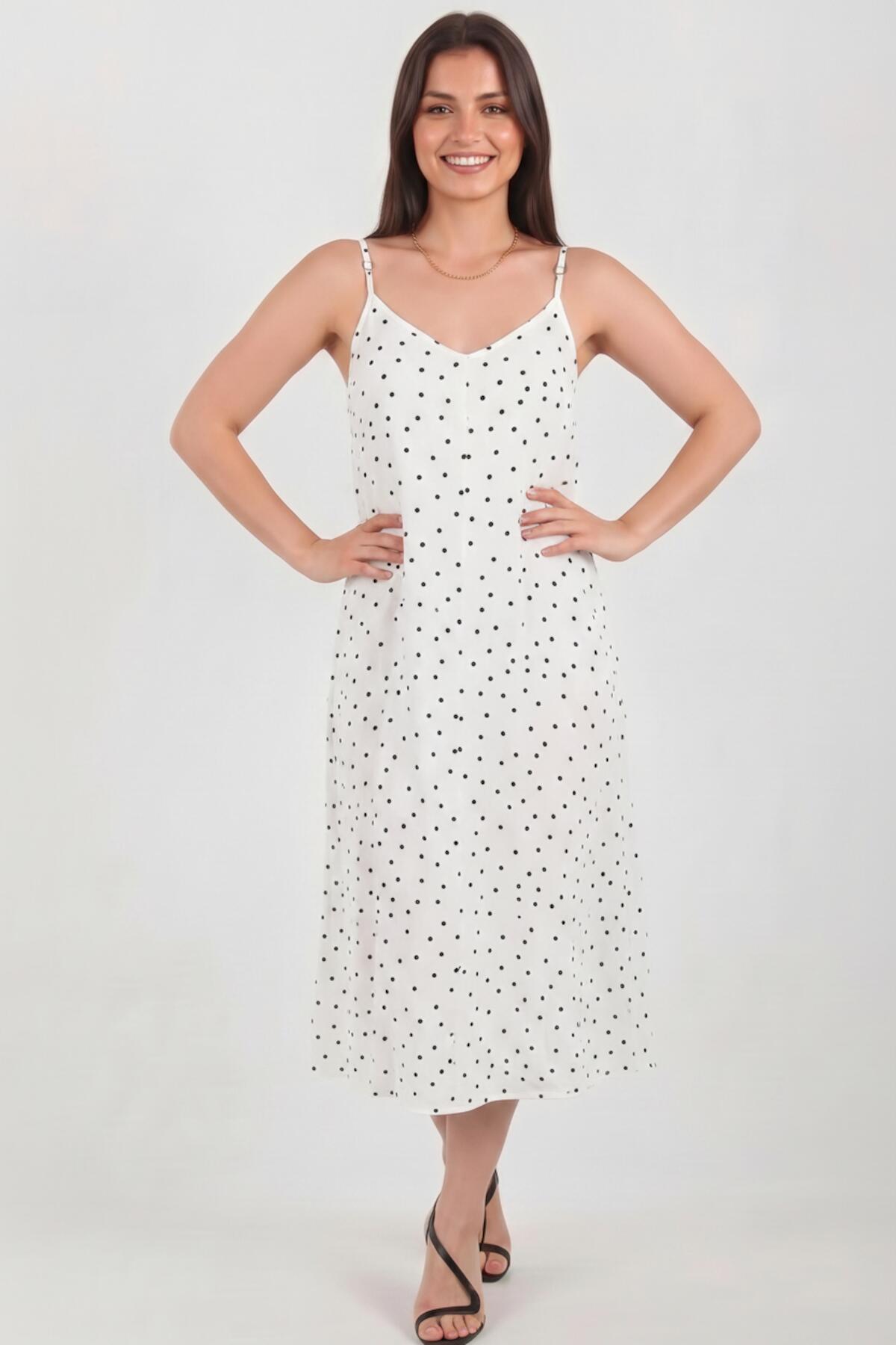 Polka‑Dot Tie‑Strap Dress — Off‑White