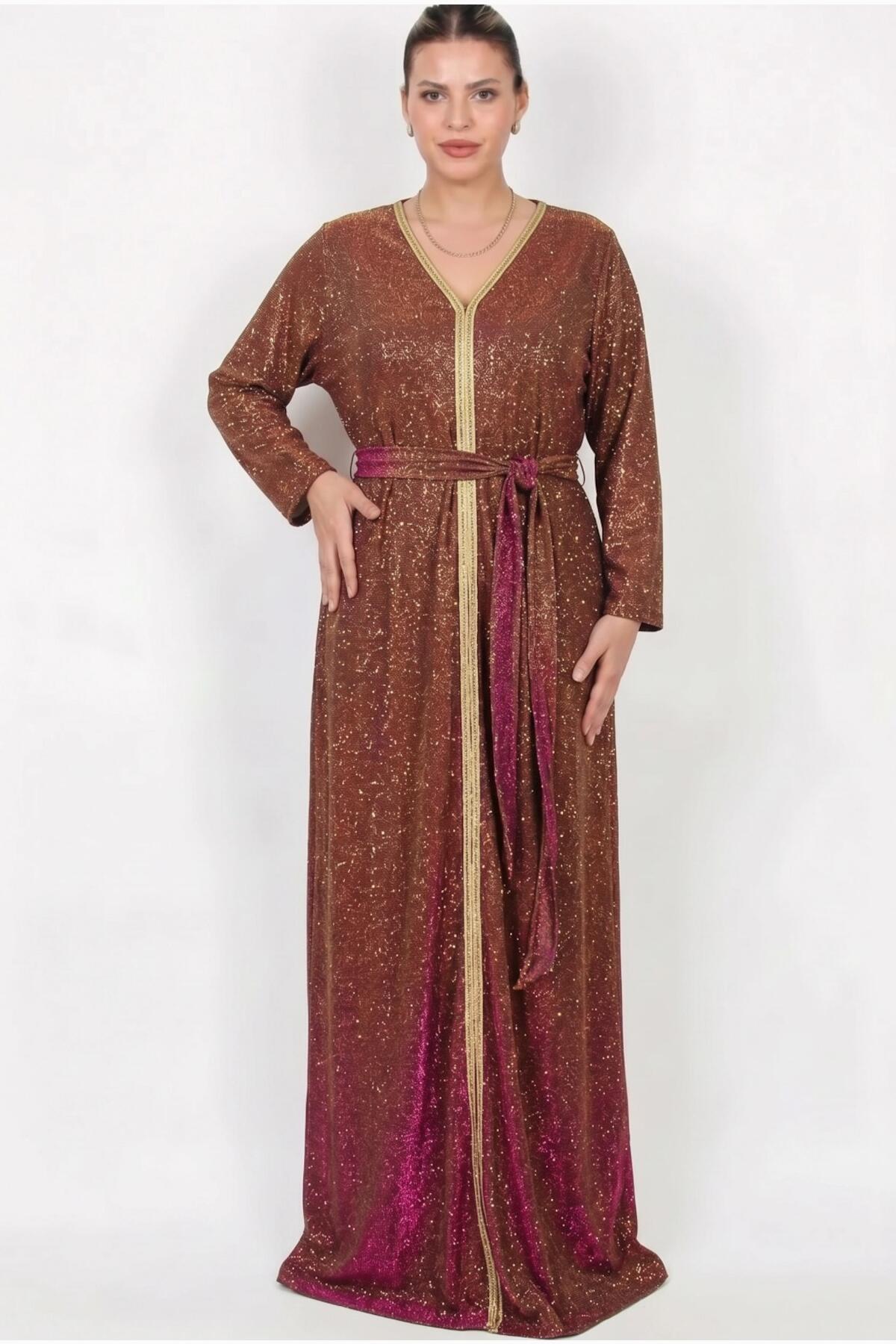 Embroidered Belted Dress — Burgundy