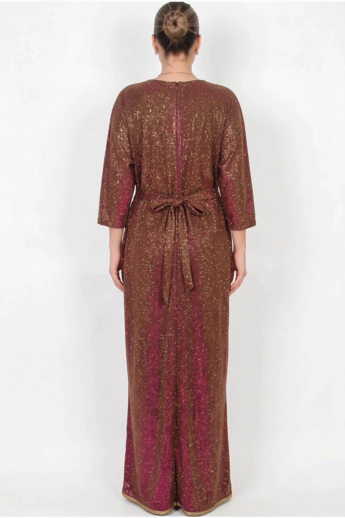 Embroidered Belted Dress — Burgundy