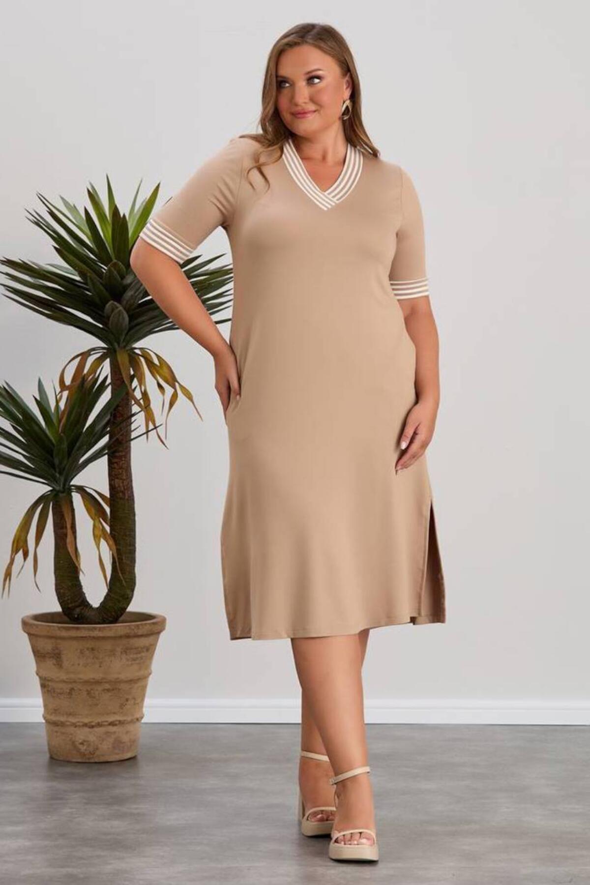 Plus - Size Crystal Fabric Dress — Stone