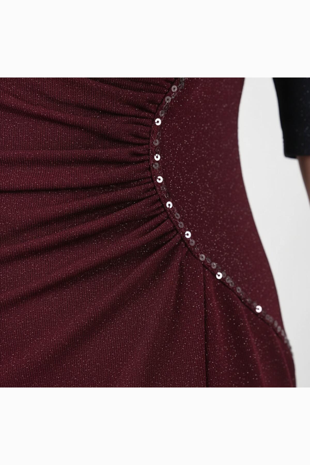 Burgundy Plus - Size Midi Dress With Waist Detail