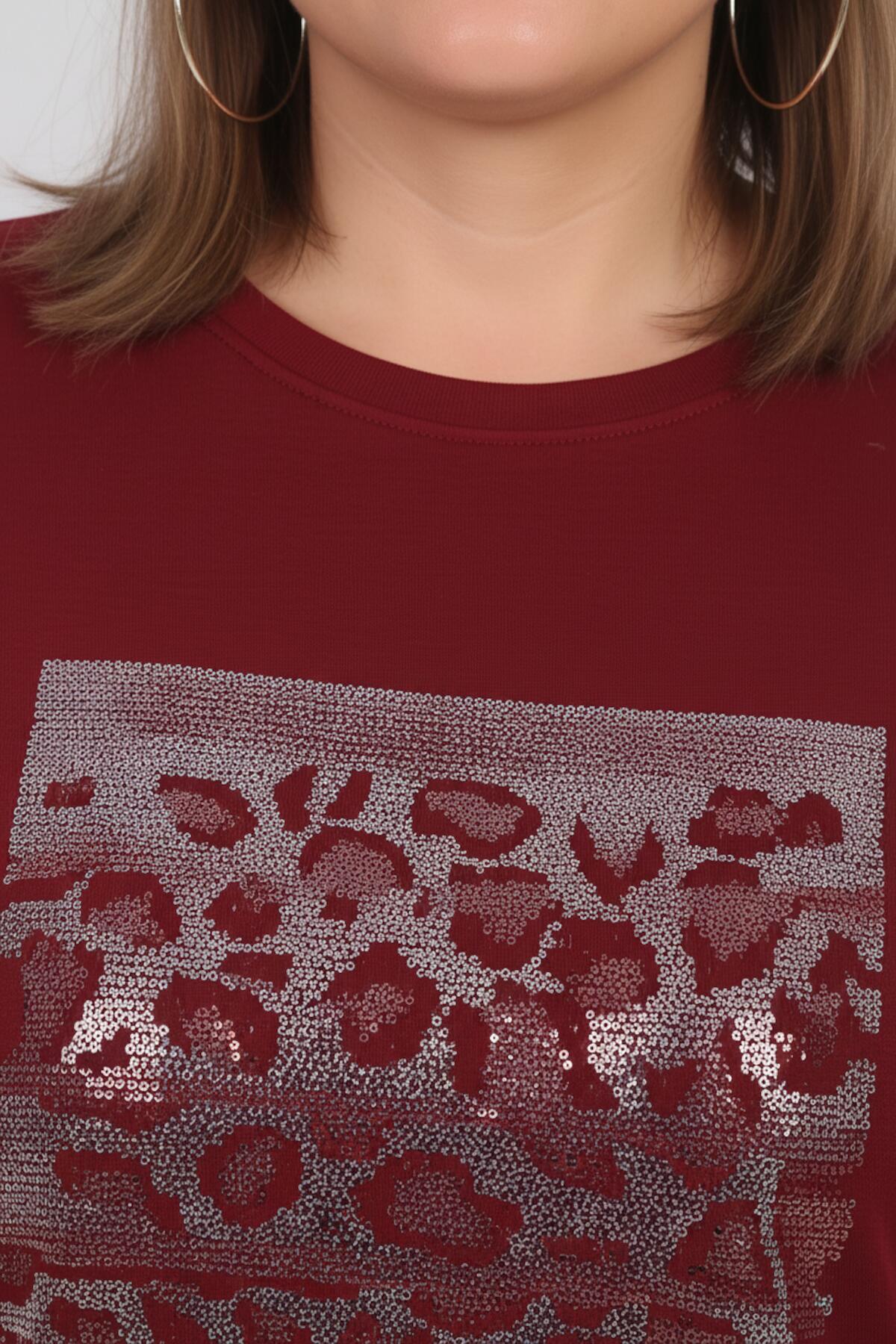 Plus - Size Long - Sleeve Set With Stone Detail — Burgundy