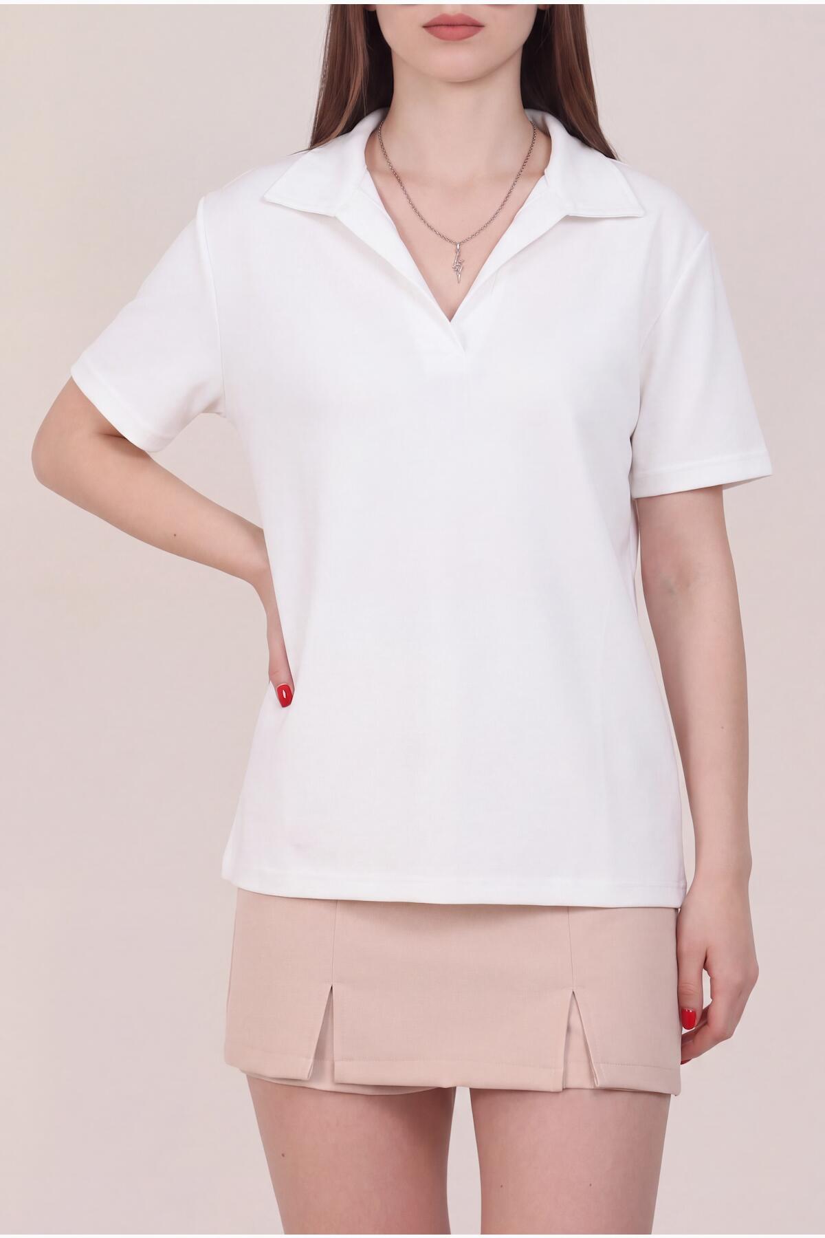 Placket Polo T - Shirt — Off - White