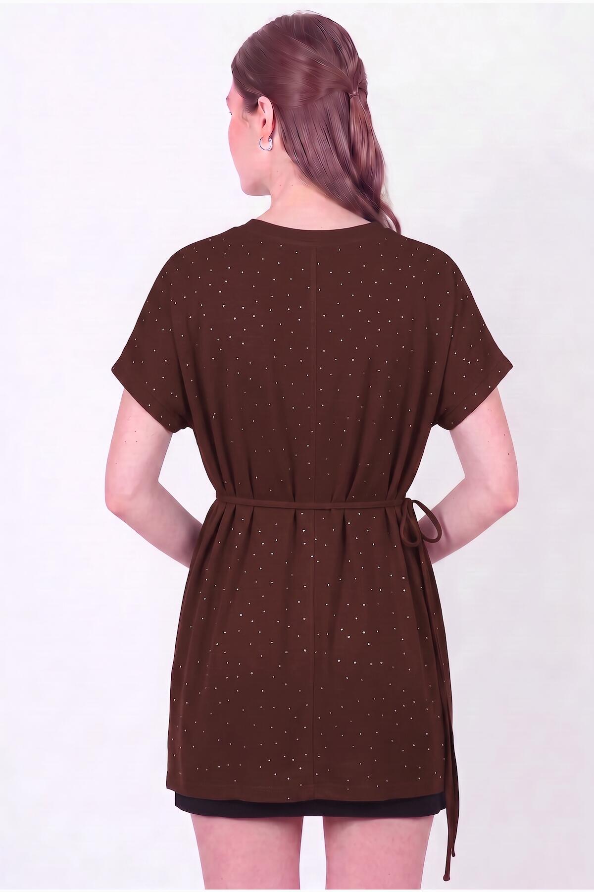 Brown Stone‑Embellished Blouse In Oysho Fabric