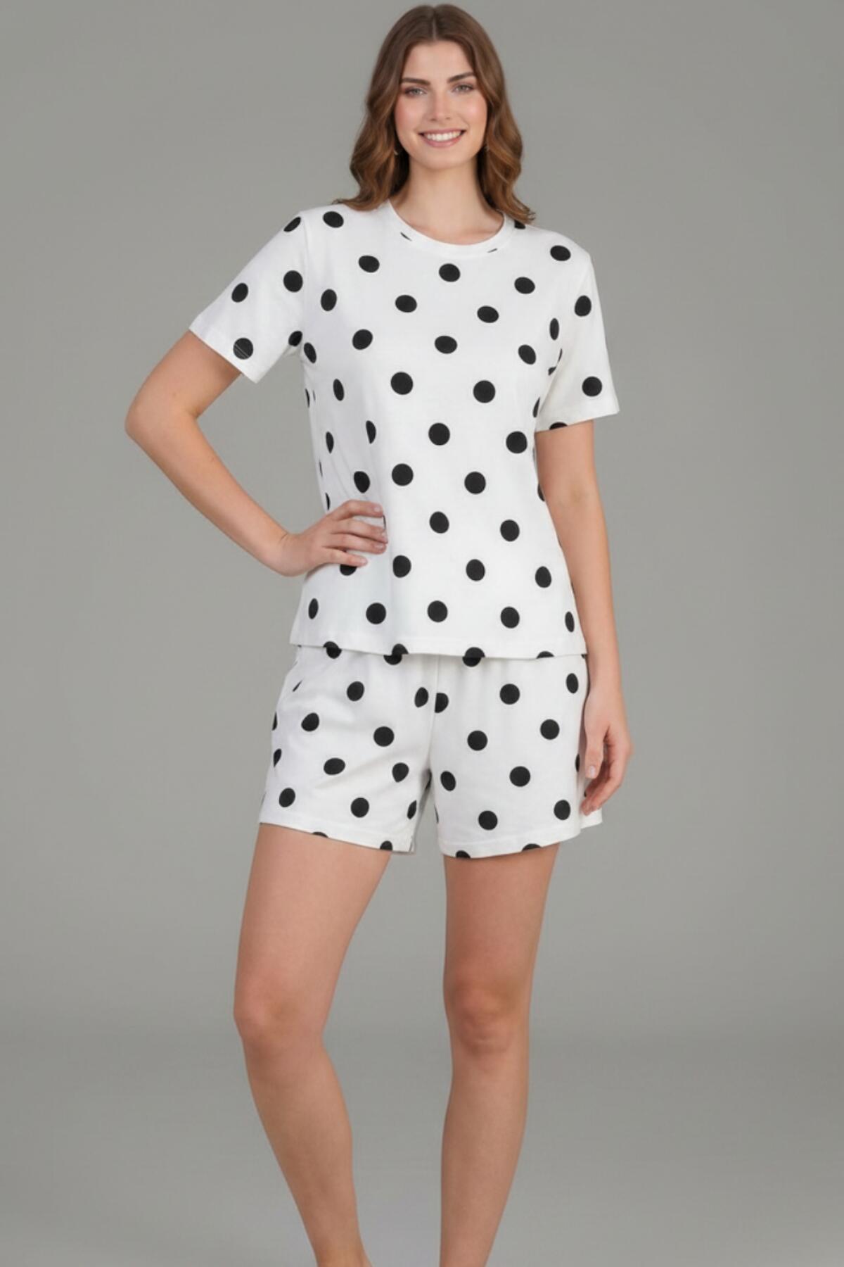 White Patterned Short‑Sleeve Pyjama Set