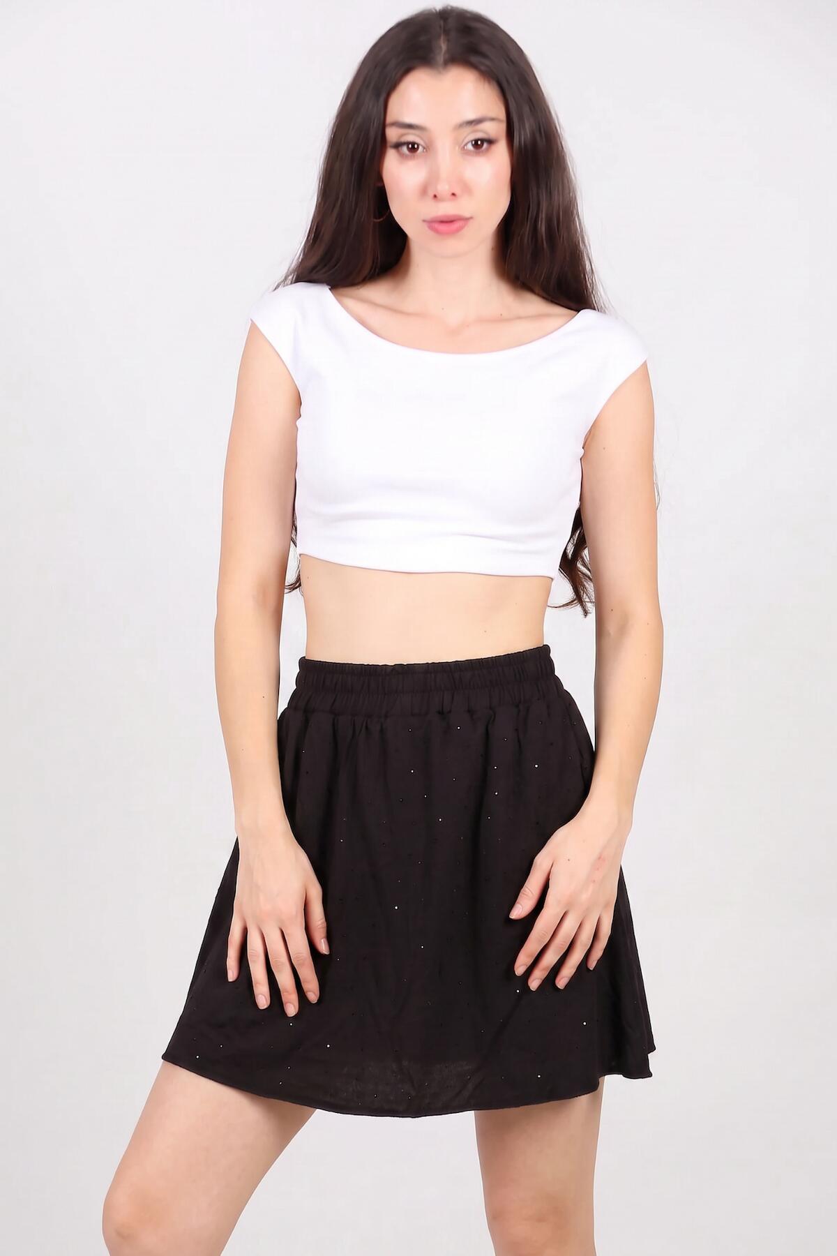 Skort With Stone Detail — Black