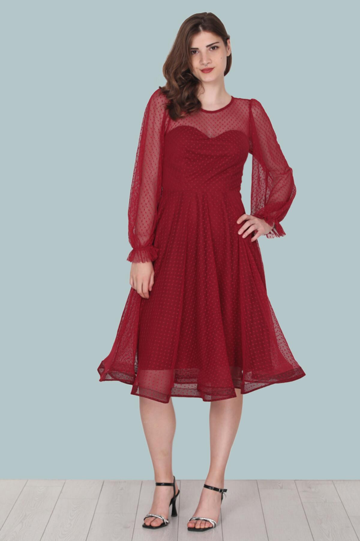 Burgundy Midi Evening Dress