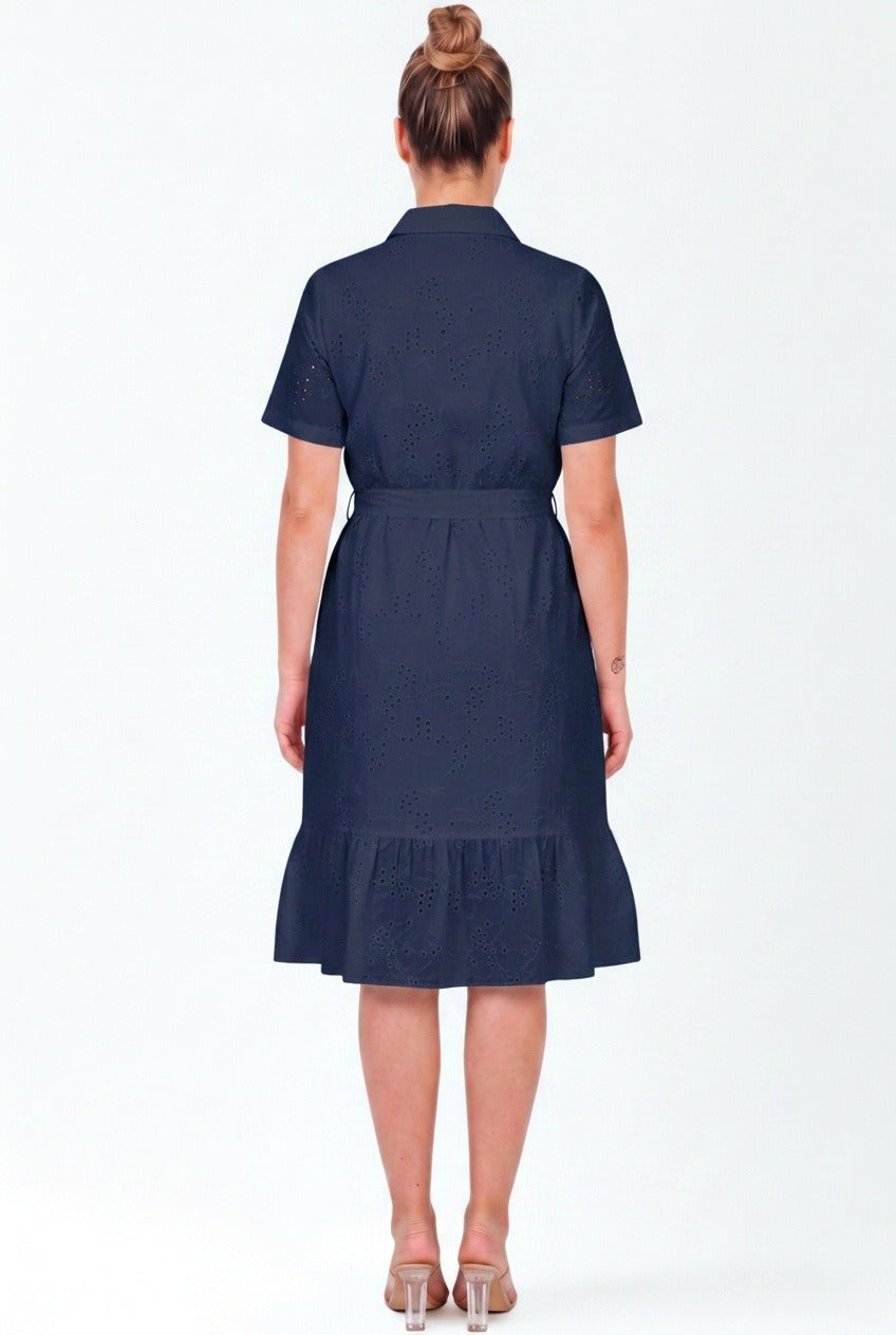 Plus - Size Navy Button - Through Shirt Dress, Short Sleeves